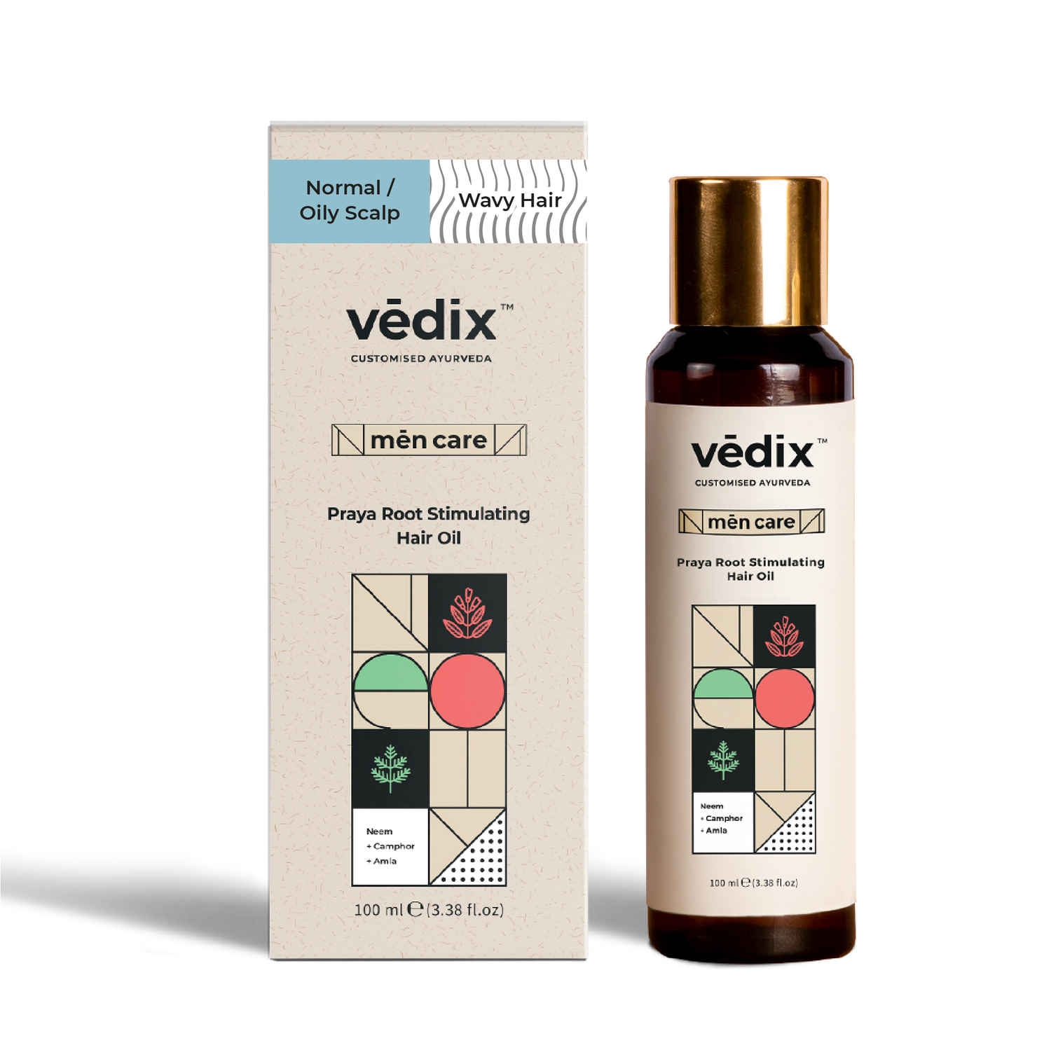 Buy Vedix Customized Ayurvedic Mens Hair Oil for Hair Growth - Praya Root Stimulating Hair Oil With Neem + Camphor + Amla Customized For Oily Scalp & Wavy Hair (100 ml) - Purplle