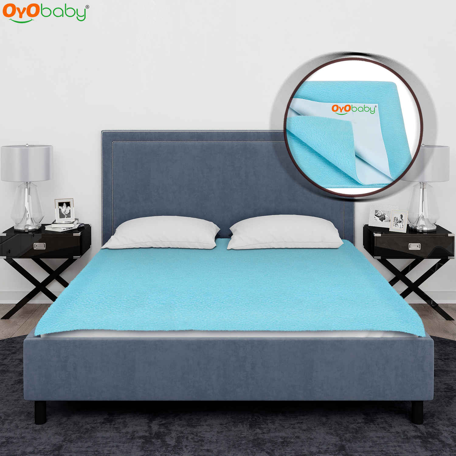 Buy OYO Baby Waterproof Rubber Sheet Double Bed Size (260cm X 200cm, Sea Blue) 1 Pc - Purplle