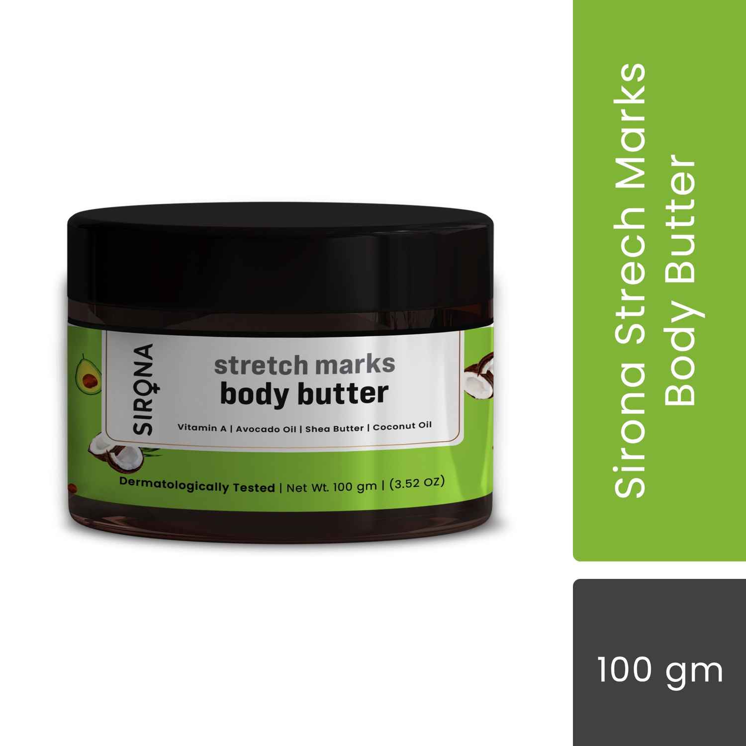 Buy Sirona stretch marks Body Butter for Reduces Stretch Marks, Smoothes itchiness & prevents moisture loss with Vitamin A, Avocado Oil, Shea Butter & Coconut Oil - 100 gm - Purplle