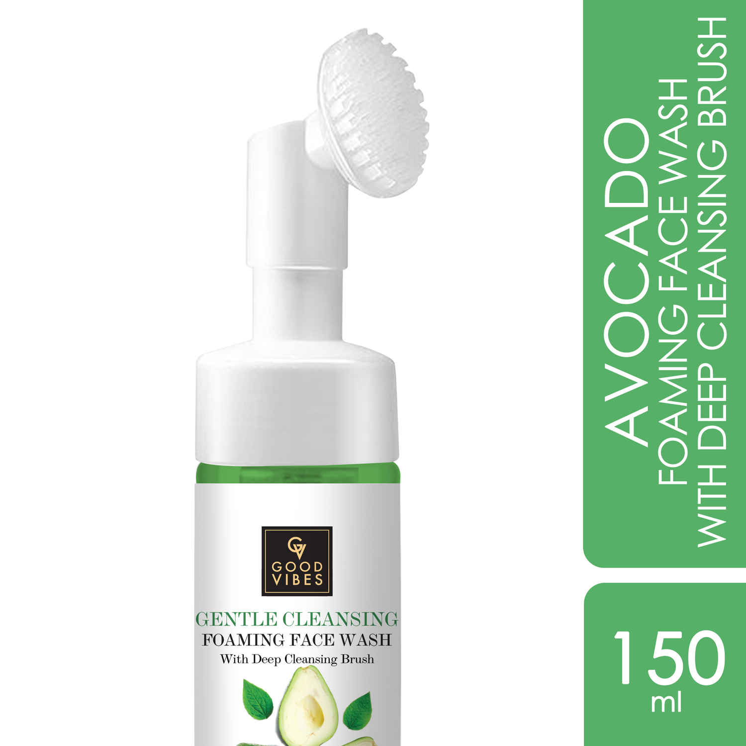 Buy Good Vibes Avocado Gentle Cleansing Foaming Face Wash With Deep Cleansing Brush | No Parabens, No Sulphates, No Mineral Oil (150 ml) - Purplle