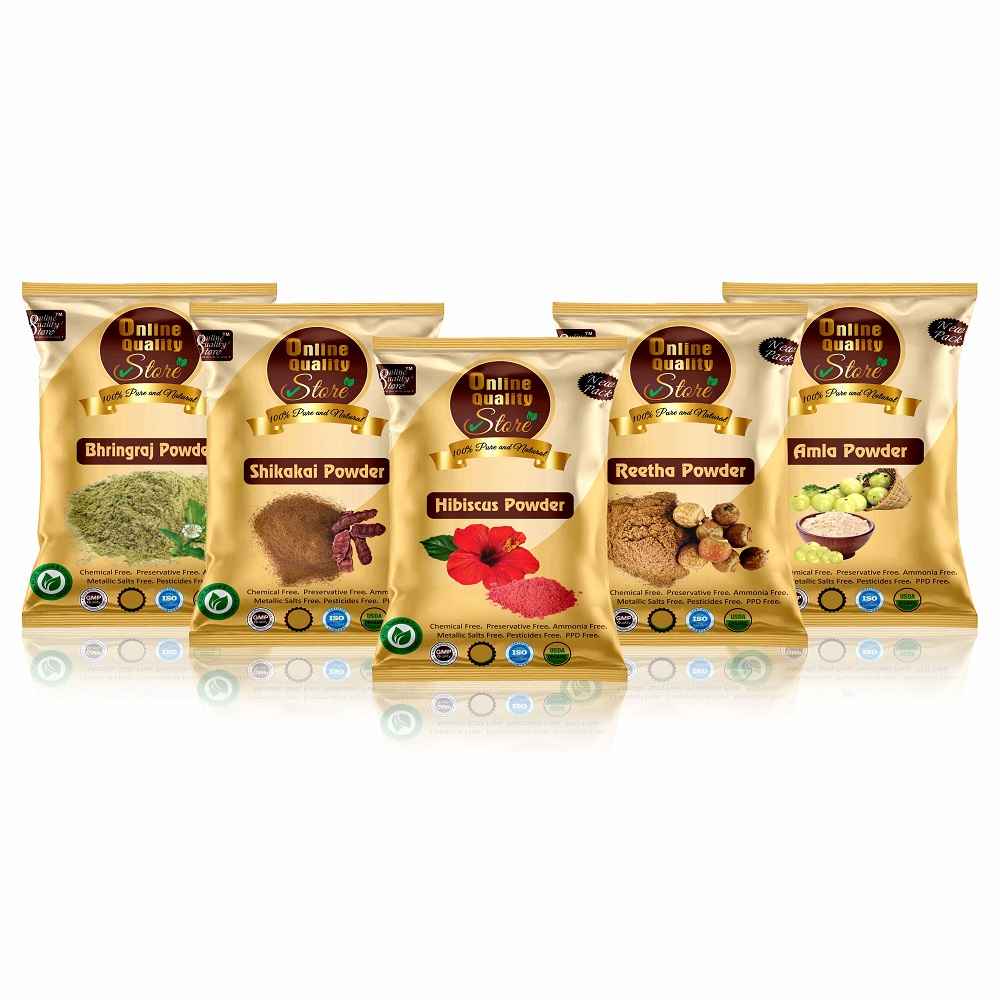 Buy Online Quality Store Amla Reetha Shikakai, Bhringraj and Hibiscus Powder for Hair (250 gm Pack) - Purplle