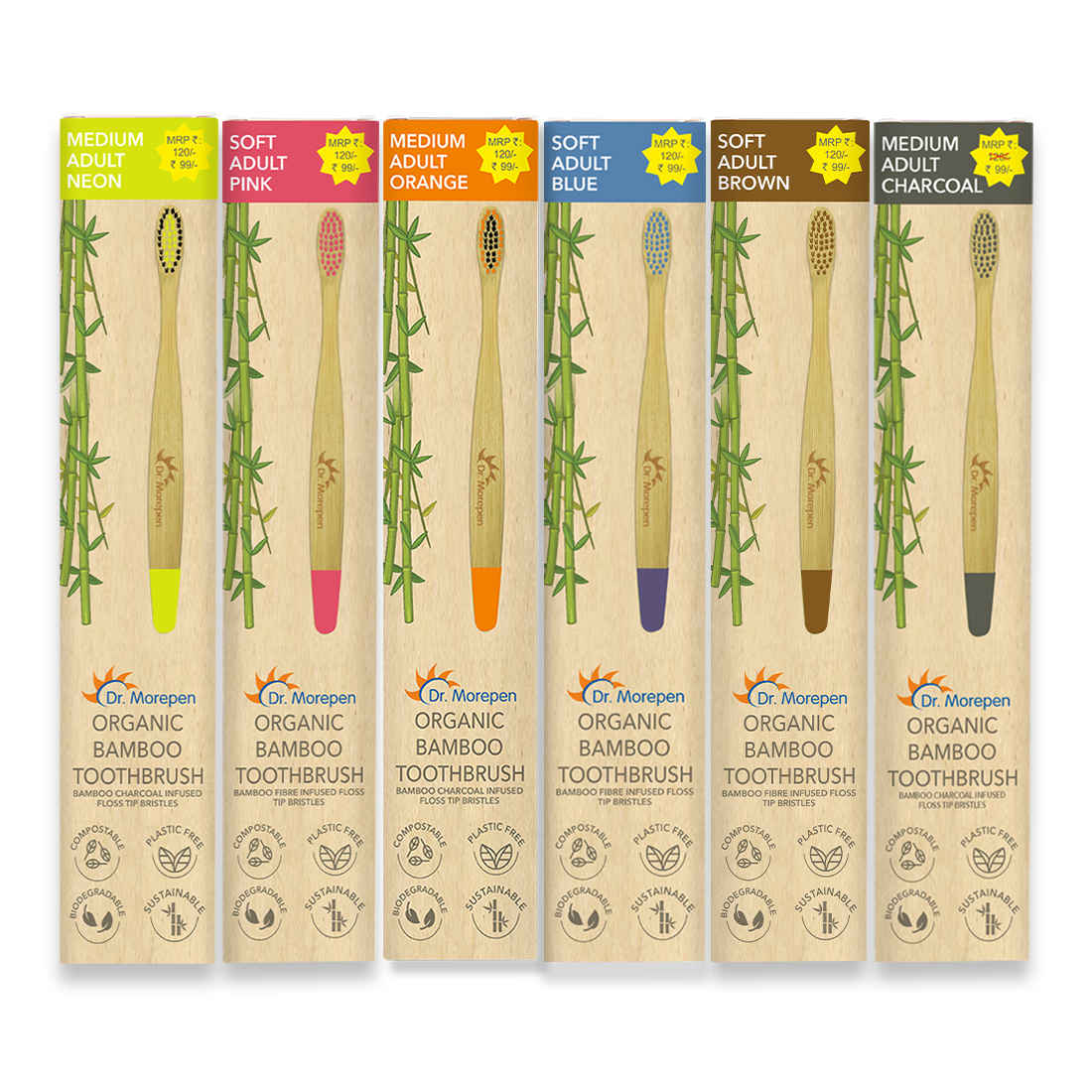 Buy DR. MOREPEN Organic Bamboo Toothbrush For Adults Pack of 6 - Purplle