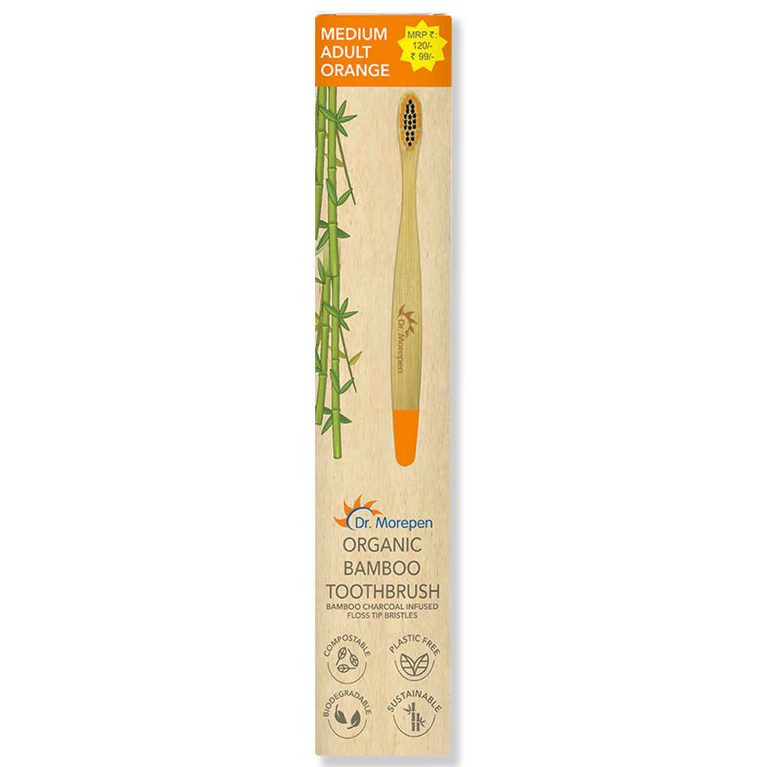 Buy DR. MOREPEN Organic Bamboo Toothbrush For Adults - Orange 1 Pc - Purplle