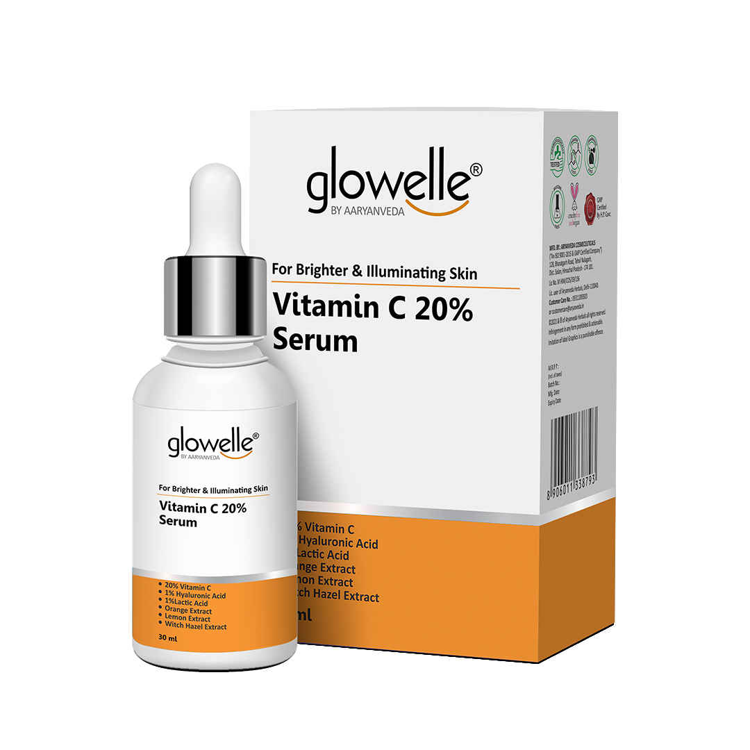 Buy Aryanveda Glowelle Vitamin C 20% With Orange Extracts, Lemon Extracts and Witch Hazel Extract Face Serum | For Brighter and illuminated Skin - 30 ML - Purplle