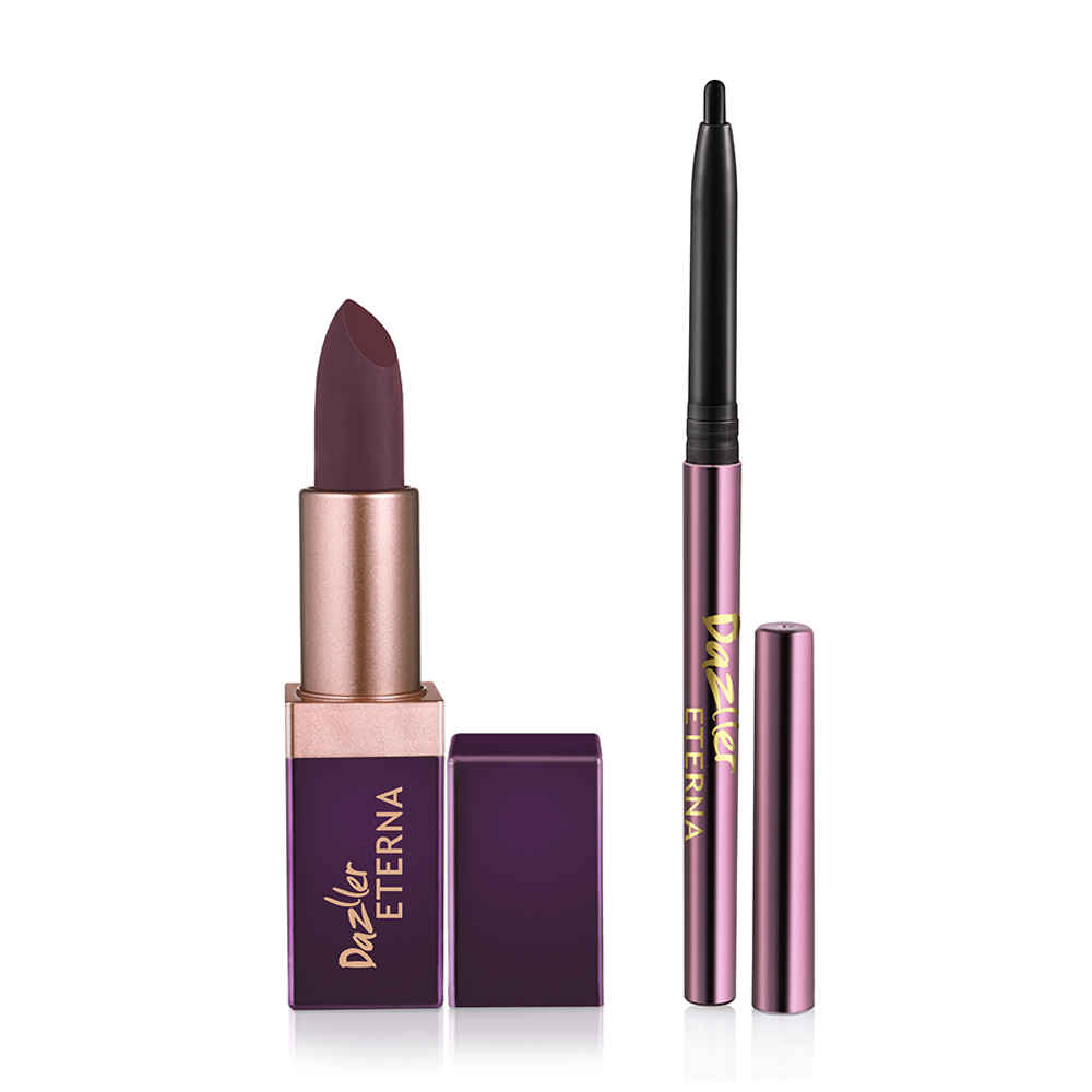 Buy Dazller Eterna Lip Eleganz Lipstick (Matte) 4g + Kajal Supreme Max Herbal 0.35g | Infused with Herbals | Smudge-proof | M1020 (Hickory) - Purplle