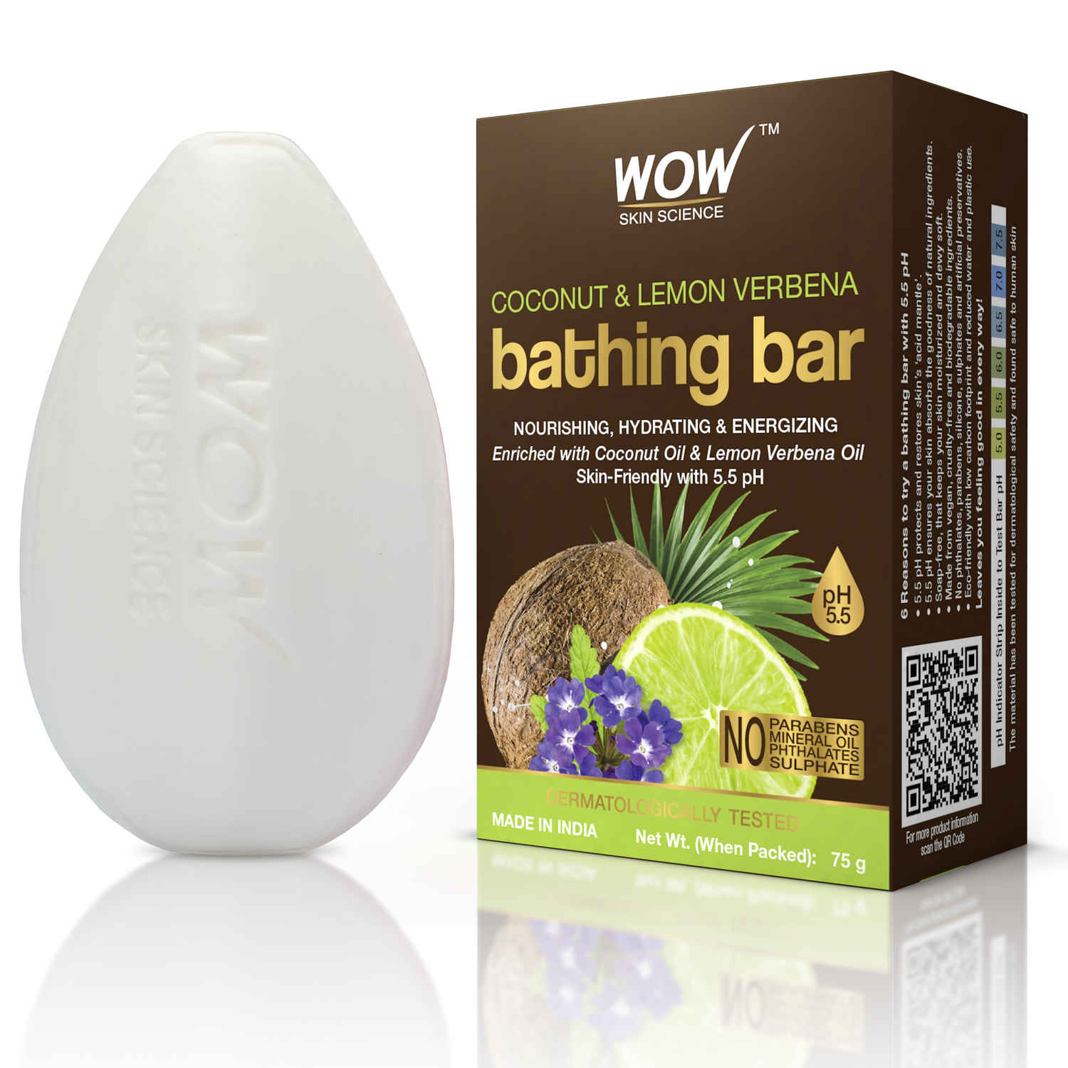 Buy WOW Skin Science Coconut & Lemon Verbena Bathing Bar - Skin-Friendly with 5.5 pH - (75 g) - Purplle