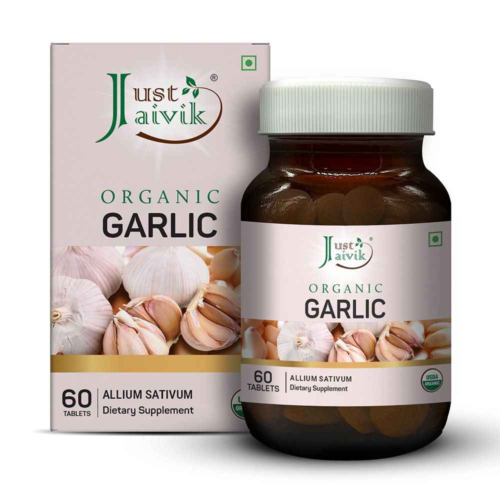 Buy Just Jaivik Organic Garlic Tablets 600mg 60 Tablets - Purplle