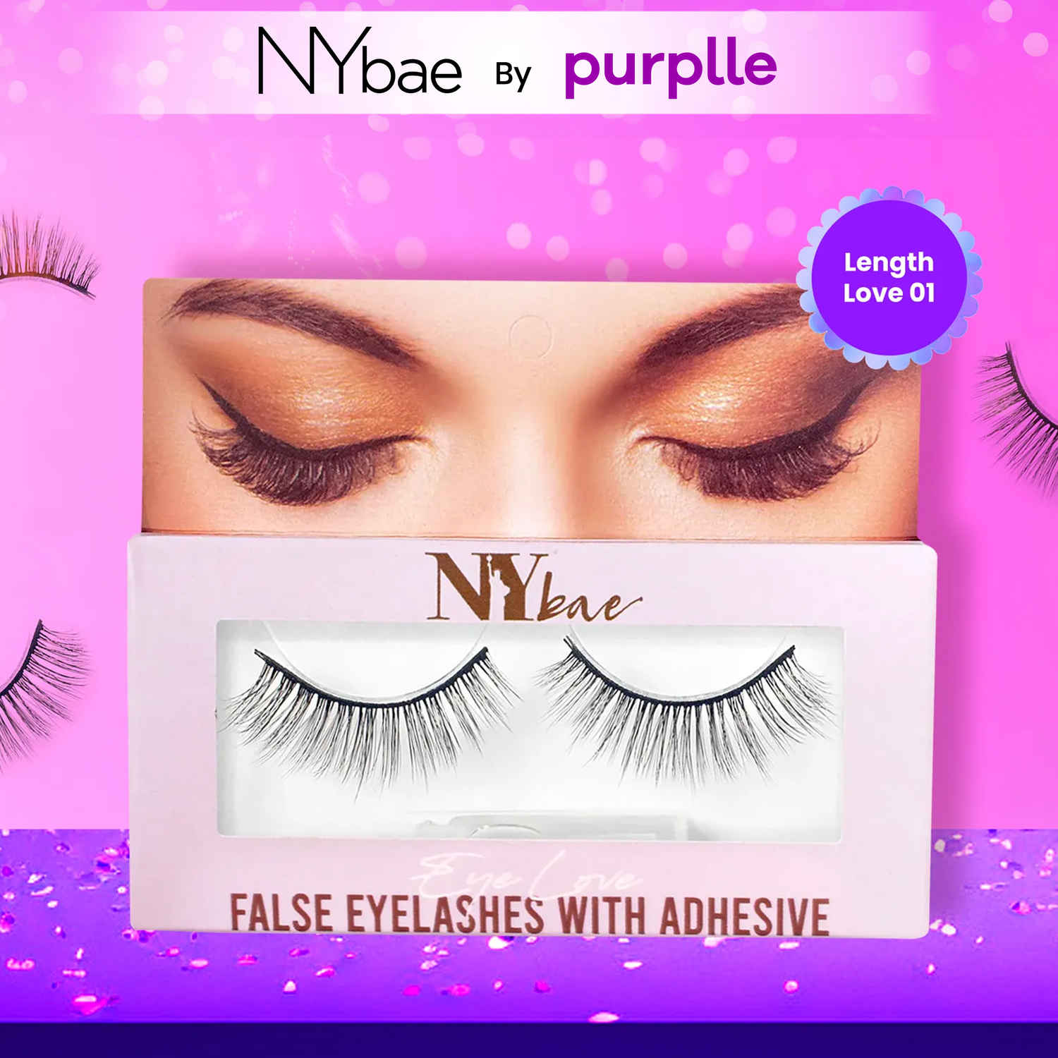 Buy NY Bae Eye Love False Eyelashes With Adhesive | Easy Application | Comfortable | Long Staying - Length Love 01 - 1 Pair - Purplle