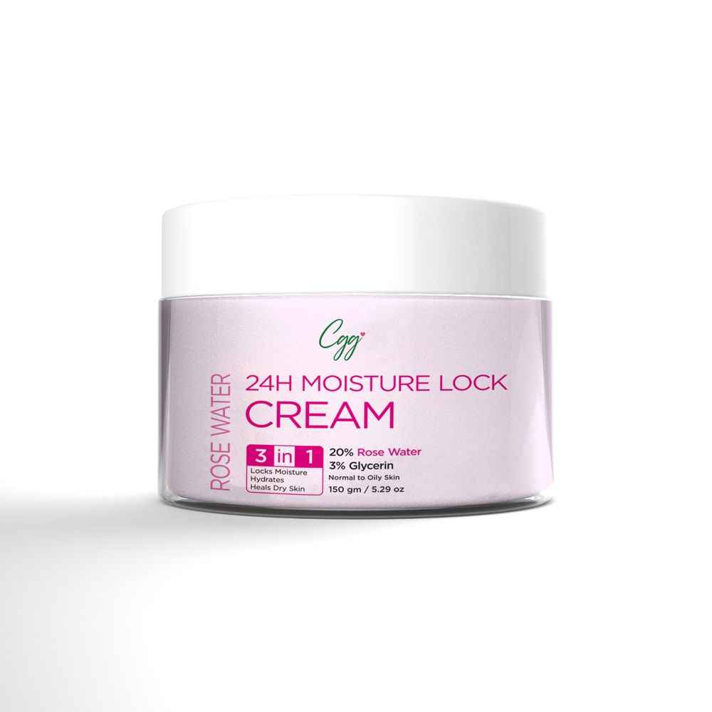 Buy CGG Cosmetics Rose Water 24h Moisture Lock Cream 3 in 1 Hydration, Moisturizes and Soothes Dry Skin for All Skin Types – 150gm - Purplle