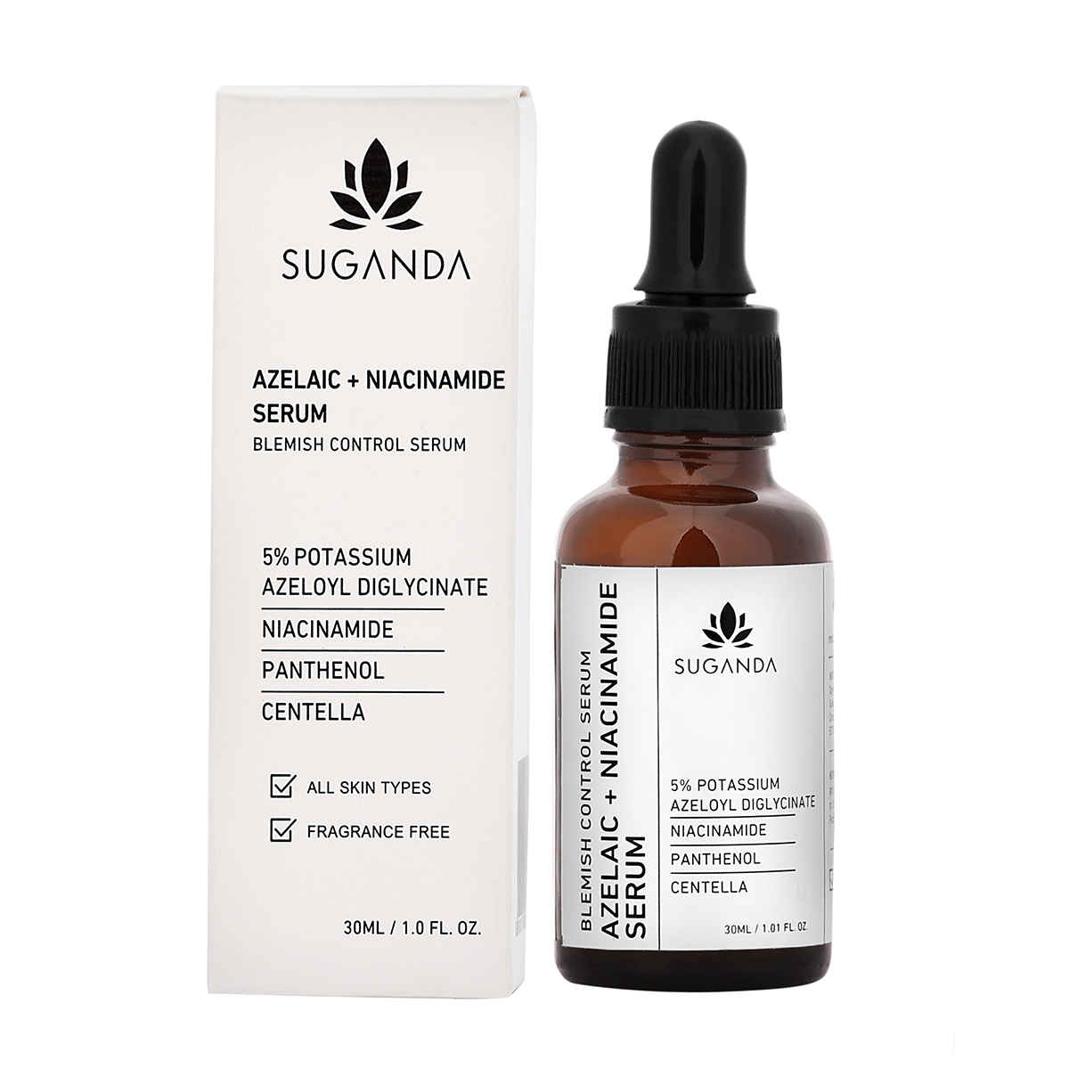 Buy Suganda Azelaic + Niacinamide Serum, Brightens Skin Tone, Refines Appearance of Pores, Texture & Fine Lines, Reduces Acne & Fades Acne Marks, Helps with Eczema & Redness, Enhances Skin Elasticity, Repair Skin Barrier (30 ml) - Purplle