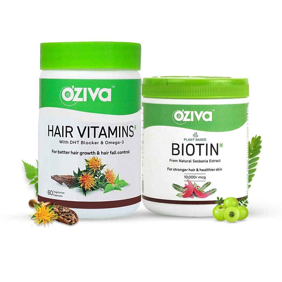 Buy OZiva Gorgeous Hair Routine (OZiva Plant Based Biotin. 10,000+ mcg + OZiva Hair Vitamins ) - Combo of 2 - Purplle