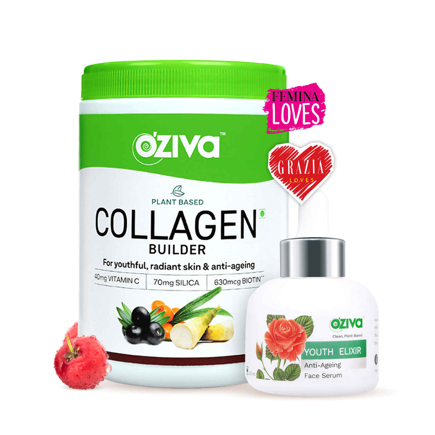 Buy OZiva Daily Anti-Ageing Routine: Youth Elixir Face Serum+Plant Based Collagen Builder - Purplle