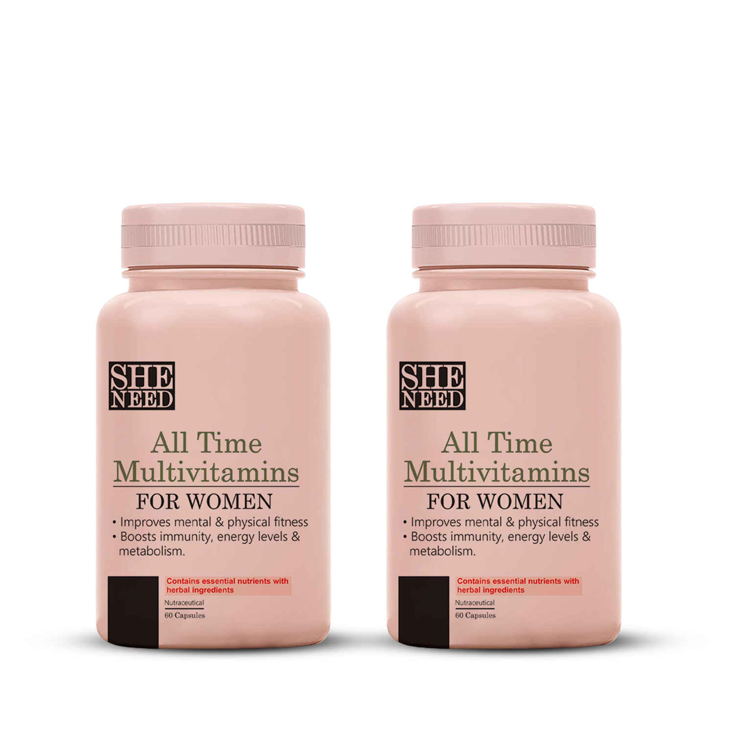 Buy SheNeed All Time Multivitamin For Women- For Boosting Metabolism, Energy And Physical Fitness With 25 Essential Multivitamins And Minerals - 60 Tablets (Pack Of 2) - Purplle