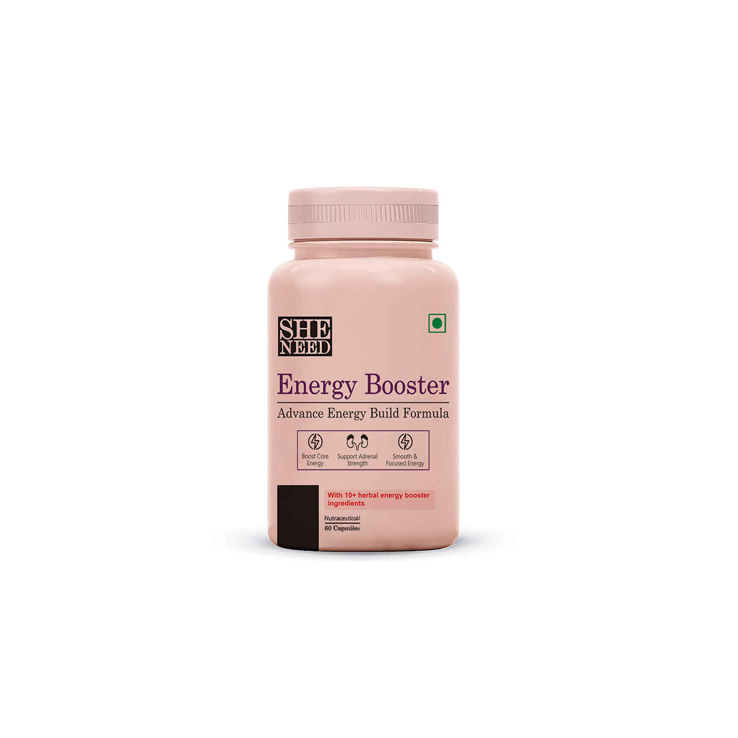 Buy SheNeed Energy Booster with Advance Energy Build Formula for Sports with Ashwagandha, Vit-C, Ginseng Extract for Men & Women, Vegan - 60 Capsules - Purplle