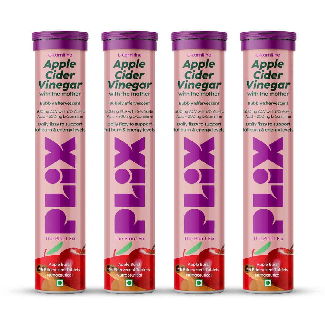 Buy PLIX Apple Cider Vinegar L-Carnitine Effervescent, Convert Fat Into Energy, 15 Effervescent Tablets, Pack of 4 (Apple) - Purplle