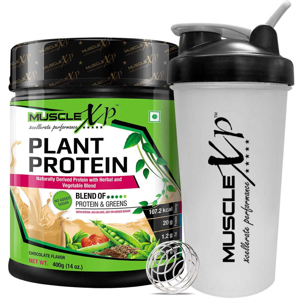 Buy MuscleXP Plant Protein - Natural Protein Powder with Pea Protein, Herbal and Vegetable Blend, 400g (Sugar Free) + Shaker - Purplle