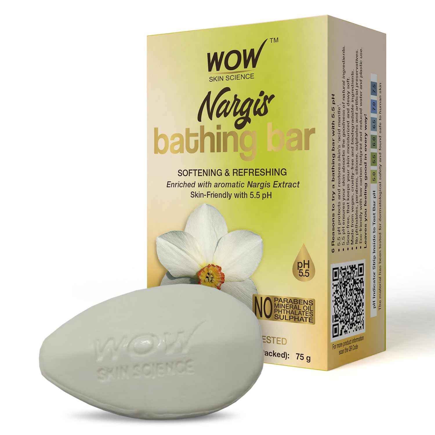 Buy WOW Skin Science Nargis Bathing Bar - Softening & Refreshing - with Nargis Extract - Skin-Friendly with 5.5 pH - No Parabens, Mineral Oil, Phthalates, Sulphate (75 g) - Purplle