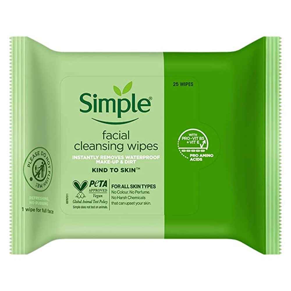 Buy Simple Kind to Skin Cleansing Facial Wipes| Facial wipes for all skin type | No Added Perfume, No Harsh Chemicals, No Artificial Color and No Alcohol | 25 wipes - Purplle