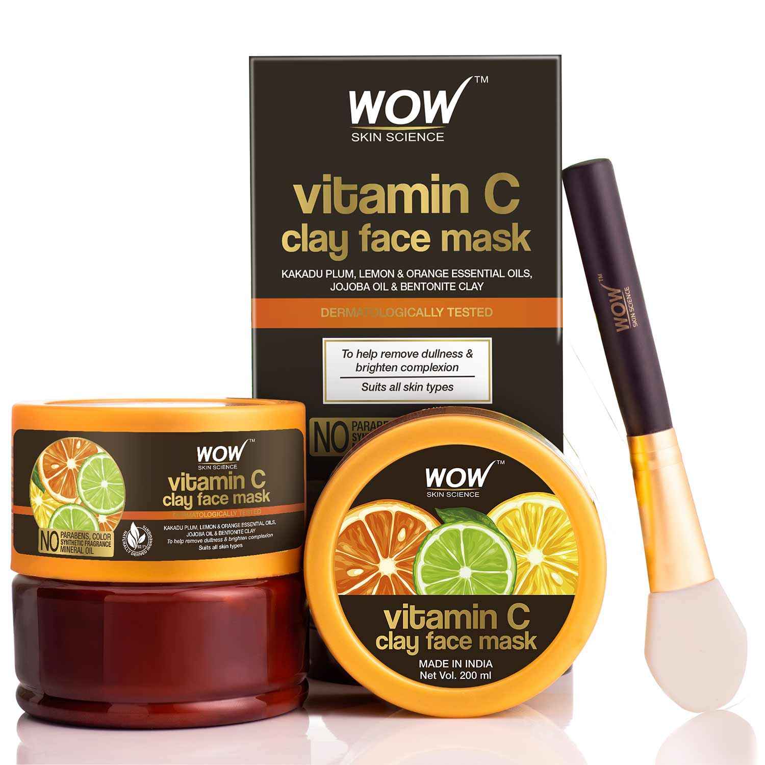 Buy WOW Skin Science Vitamin C Glow Clay Face Mask with Lemon & Orange Essential Oils, Jojoba Oil & Bentonite Clay - For All Skin Types - No Parabens, Synthetic Fragrance, Mineral Oil & Color - 200mL - Purplle