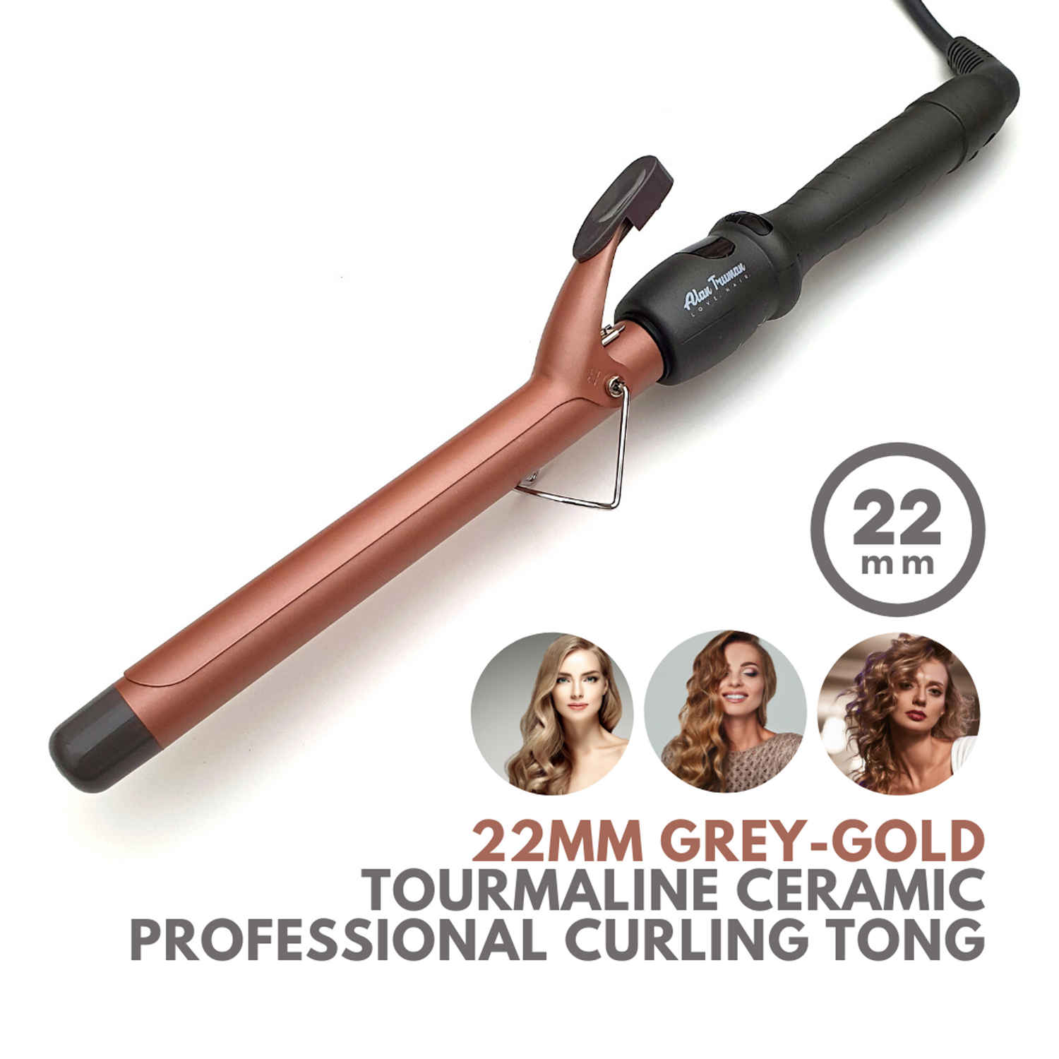 Buy Alan Truman Ceramic Tourmaline Curler - 22mm | Tight Salon Like Curls| Minimum Heat Exposure| Ceramic Coated Barrel Ensures Damage Free Curls|Real Professional Temperature Range| Frizz Free, Smooth And Glossy Curls| Extra Long Curling Rod - Purplle