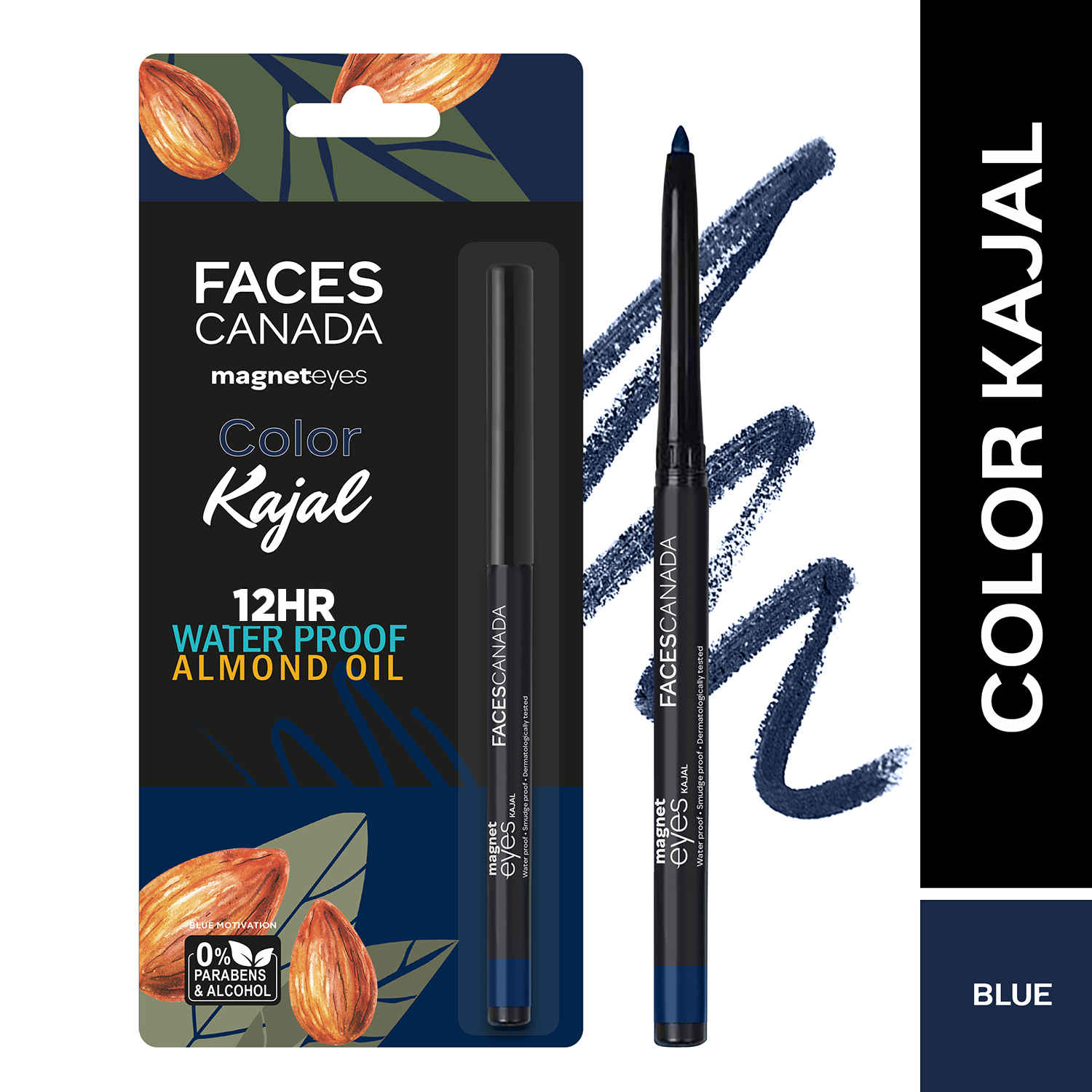 Buy FACES CANADA Magneteyes Color Kajal - Blue Motivation, 0.30 gm | Highly Pigmented Kohl | 12HR Long Stay | Single Stroke Glide | Waterproof & Smudgeproof | Almond Oil Enriched - Purplle