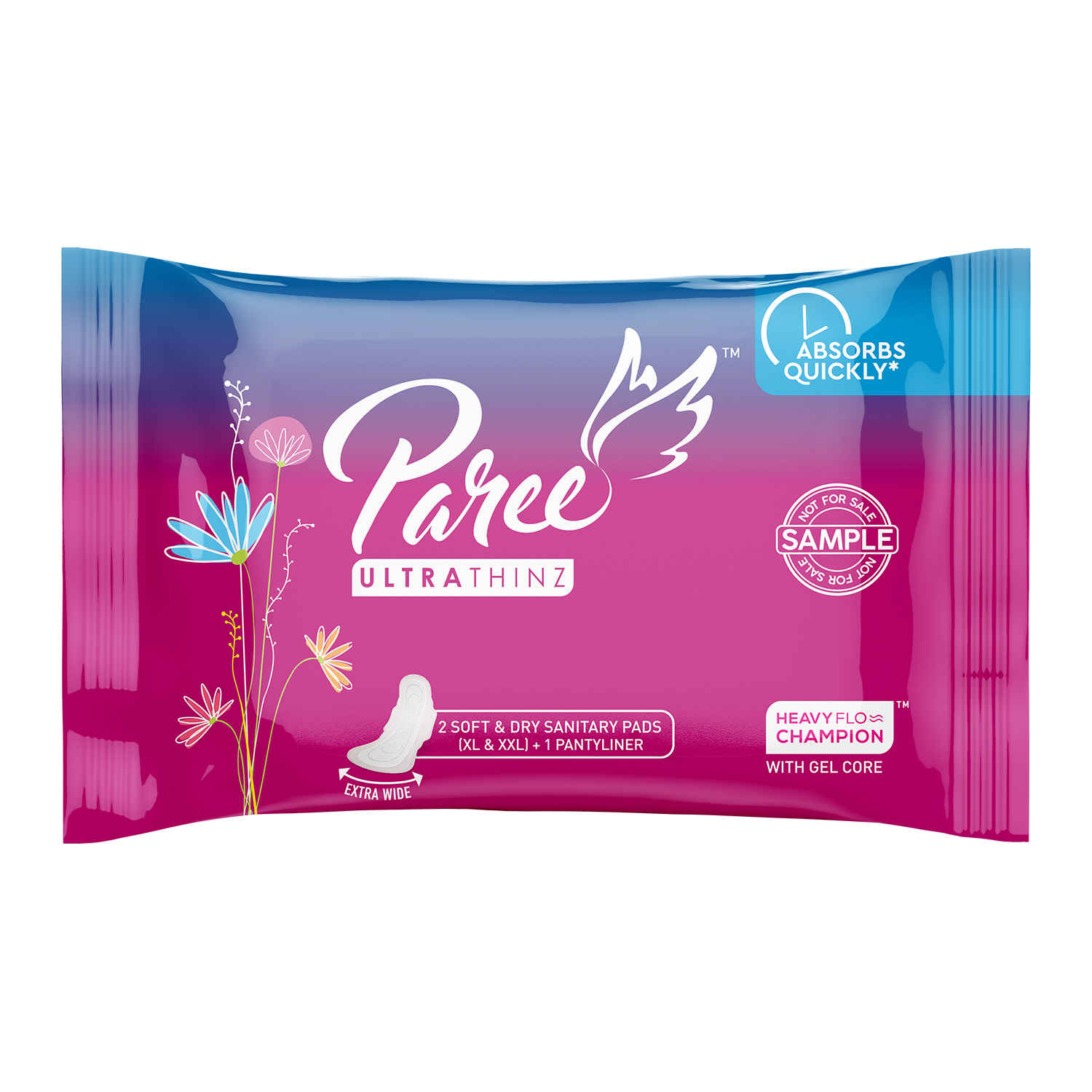 Buy Paree Ultra thinz 2 soft and dry sanitary pads (XL & XXL)+ Pantyliner - Purplle