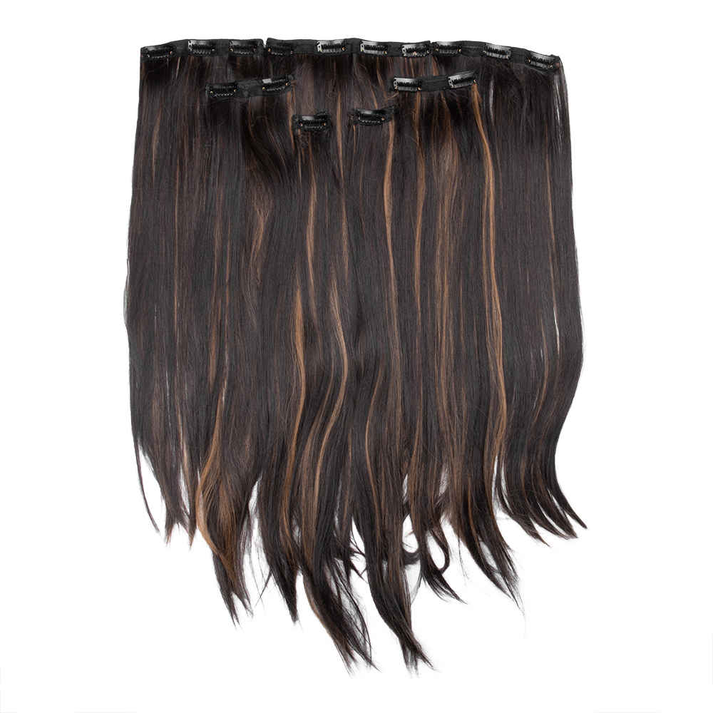 Buy STREAK STREET 7 SET CLIP-IN VOLUMIZER DARK BROWN HAIR EXTENSIONS WITH GOLDEN BROWN HIGHLIGHTS - Purplle