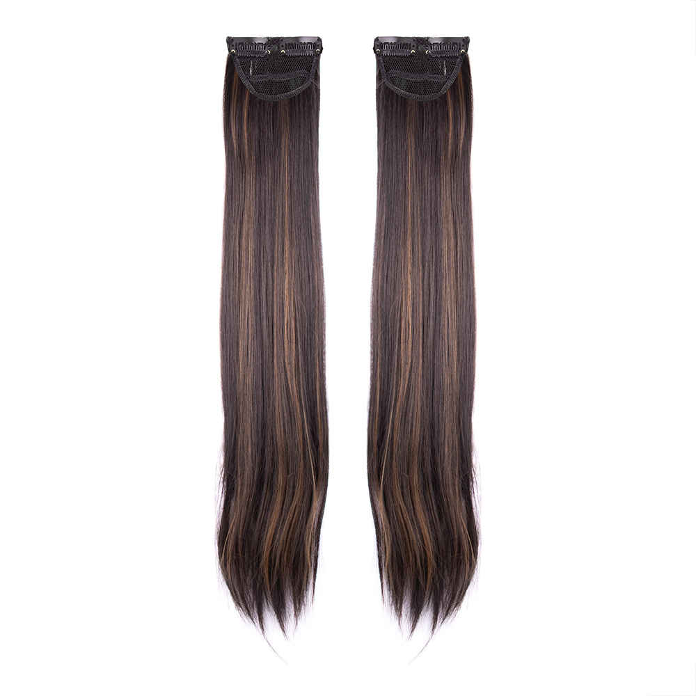Buy STREAK STREET CLIP-IN 24" STRAIGHT DARK BROWN SIDE PATCHES WITH GOLDEN HIGHLIGHTS (2pcs Set) - Purplle