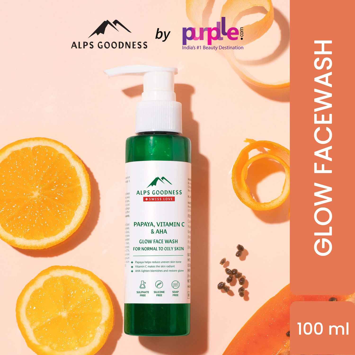 Buy Alps Goodness Vitamin C Glow Face Wash For Normal to Oily Skin with Papaya & AHA (100 ml)| Sulphatefree, Soap Free, Silicone Free, Paraben Free, Mineral Oil Free | Gentle Face Cleanser| Vitamin C Face Wash| De tan| Tan Removal - Purplle