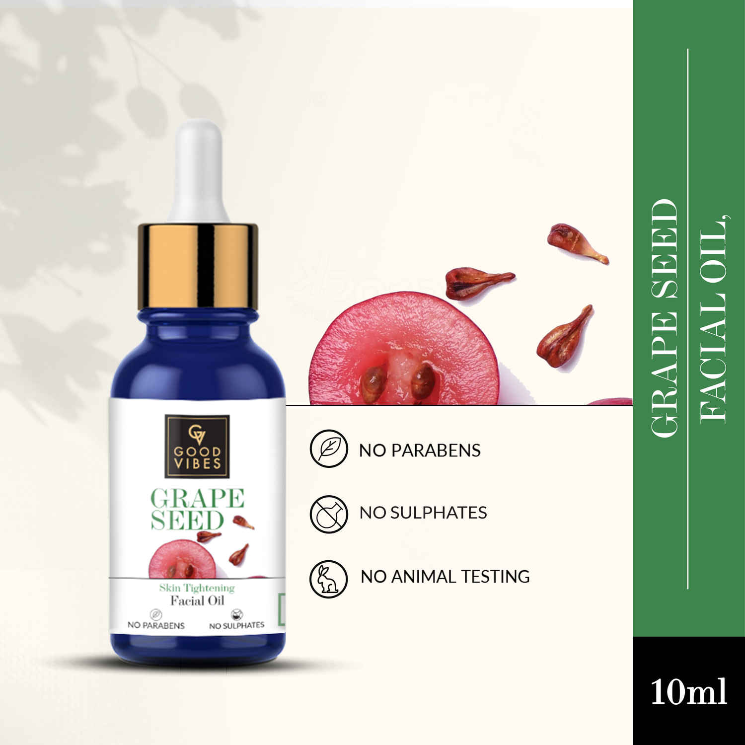 Buy Good Vibes Grape Seed Skin Tightening Facial Oil | Anti-Ageing, Brightening, Tightening | No Parabens, No Sulphates, No Animal Testing (10 ml) - Purplle