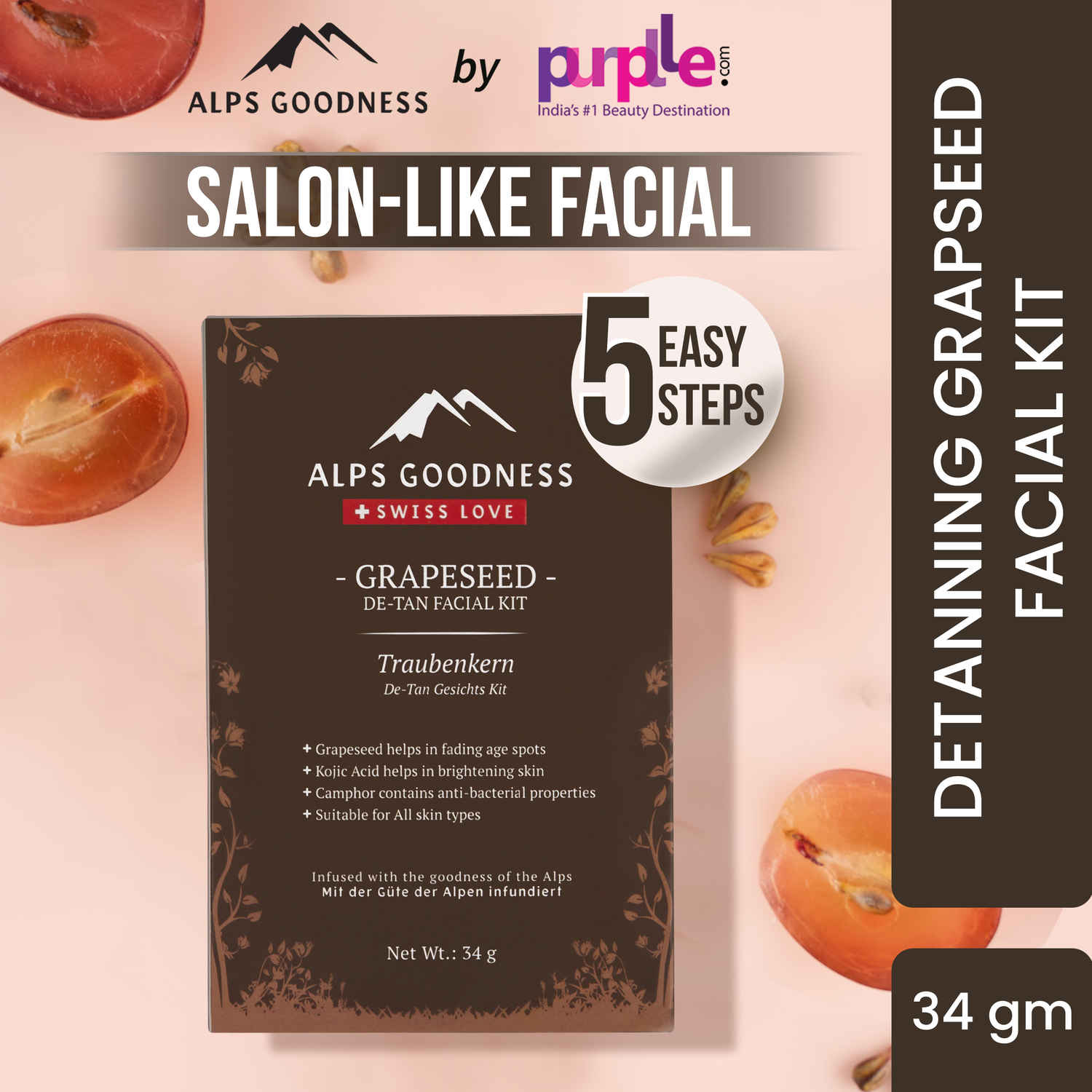 Buy Alps Goodness Grapeseed De-Tan Facial Kit (34 gm) - Purplle