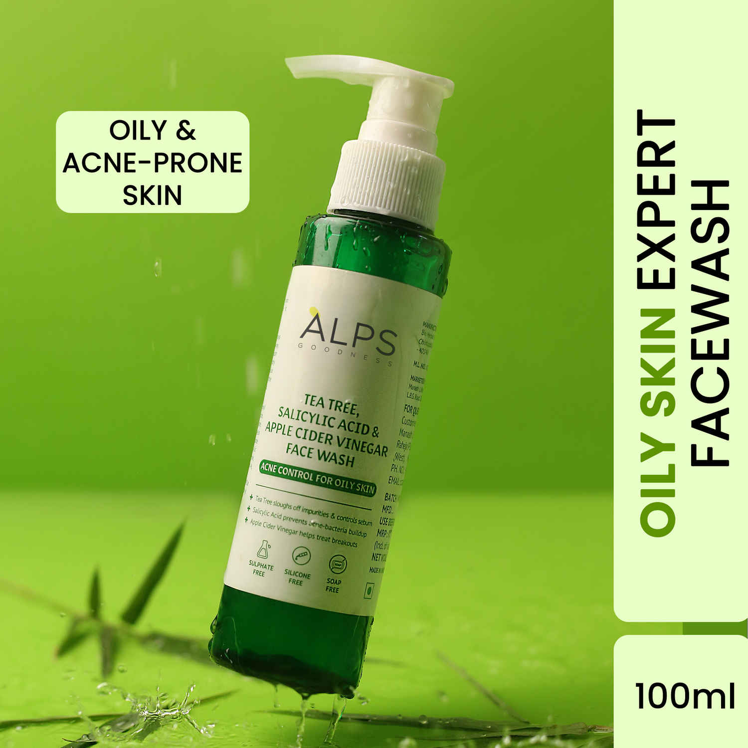 Buy Alps Goodness Acne Control Face wash For Oily Skin with Tea Tree, Salicylic Acid & Apple Cider Vinegar (100 ml) | Suitable for Acne Prone Oily Skin | Salicylic Acid Face wash | Facewash with Salicylic Acid - Purplle