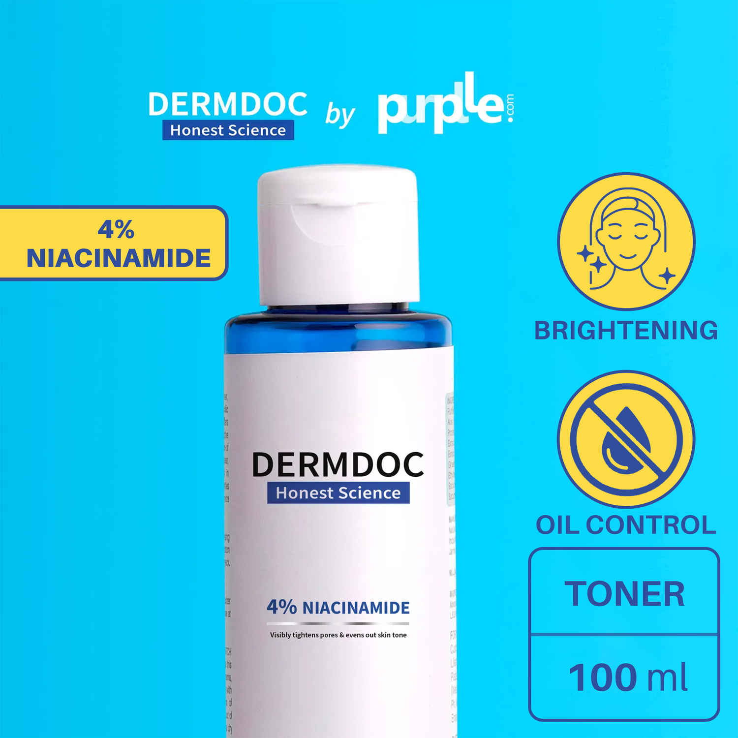 Buy DERMDOC by Purplle 4% Niacinamide Face Toner (100 ml) | Toner for All Skin Type | Alcohol Free Toner | open pores on face | clogged pores | skin brightening - Purplle