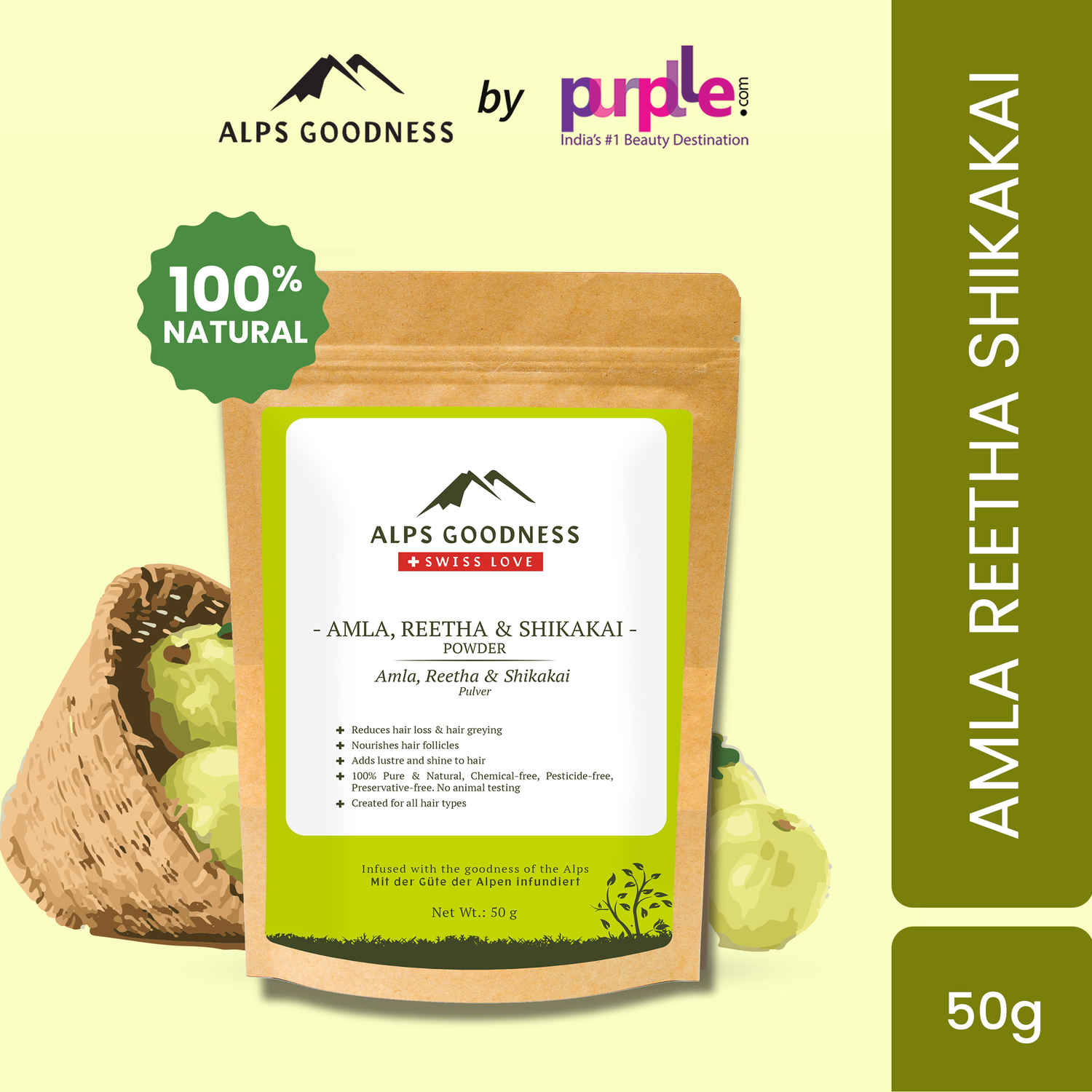 Buy Alps Goodness Amla Reetha & Shikakai(50 gm) | 100% Natural Powder | No Chemicals, No Preservatives, No Pesticides | Promotes Hair Growth| Hair Mask | Strenghtens Hair | For silky smooth hair - Purplle