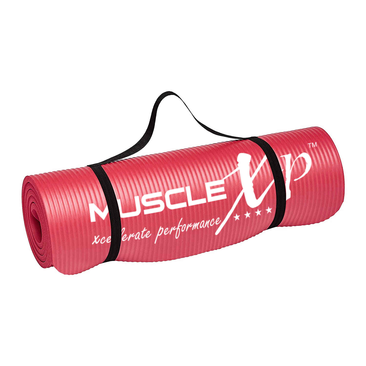Buy MuscleXP Yoga Mat (10 mm) Extra Thick NBR Material for Men and Women, Exercise Mats with Carrying Strap for Workout, Yoga, Fitness, Pilates (Red) - Purplle
