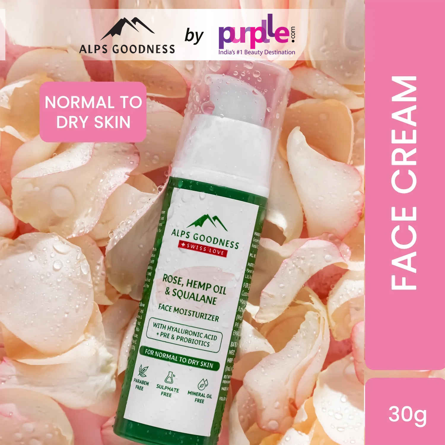 Buy Alps Goodness Rose, Hemp Oil and Squalane Daily Face Moisturizer for Normal to Dry Skin (with Hyaluronic Acid + Probiotics) (30 gm)| Rose Face Cream| Hydrating Face Cream| Dry Skin Face Cream| Daily Face Moisturizer - Purplle