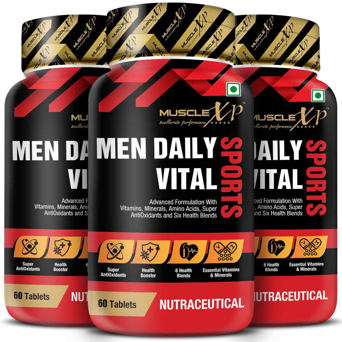Buy MuscleXP MultiVitamin Men Daily Sports with 47 Nutrients (Multi Vitamins, Multi Minerals, Amino Acids & 7 Health Blends) - 60 Tablets x Pack of 3 - Purplle