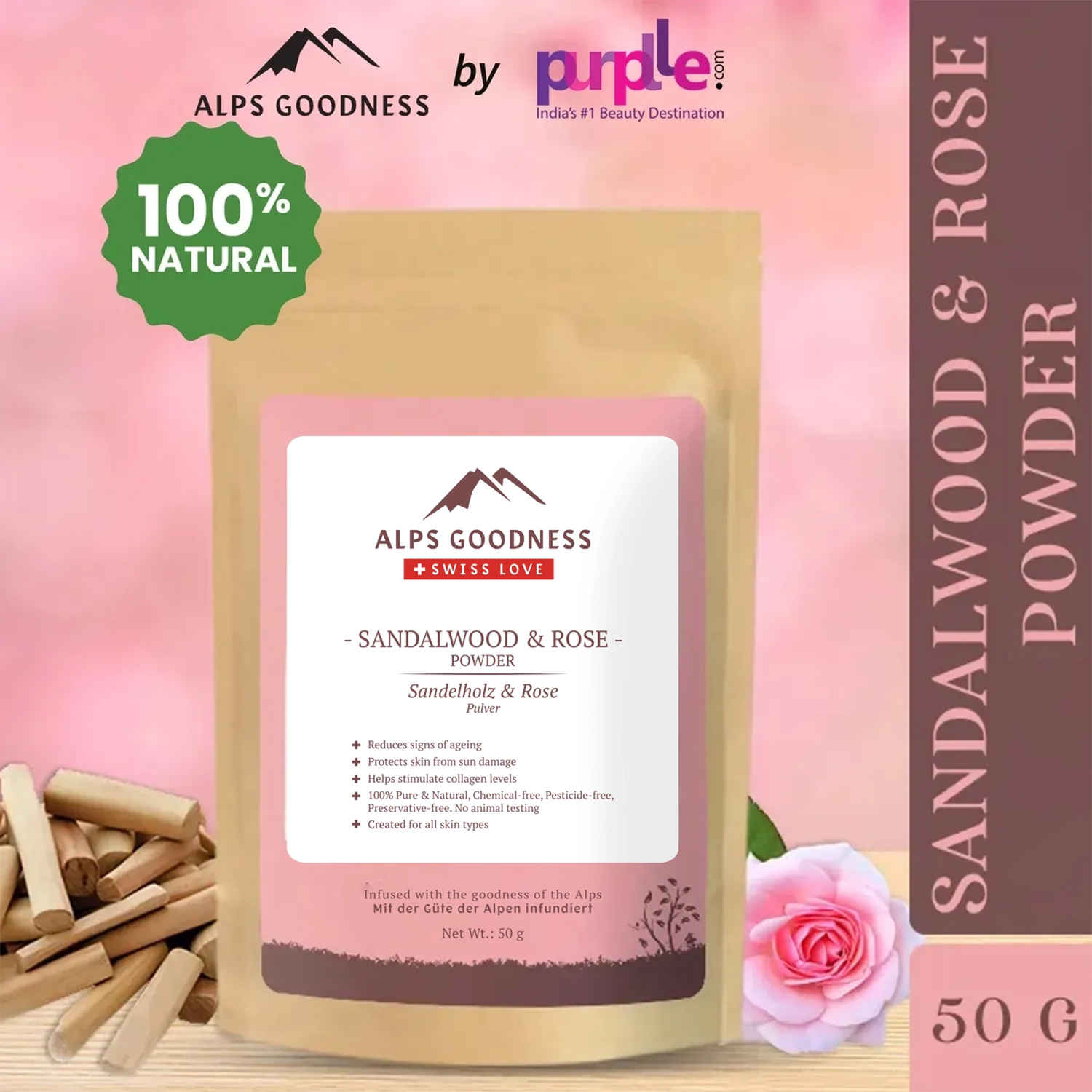 Buy Alps Goodness Sandalwood & Rose Powder (50 gm) - Purplle