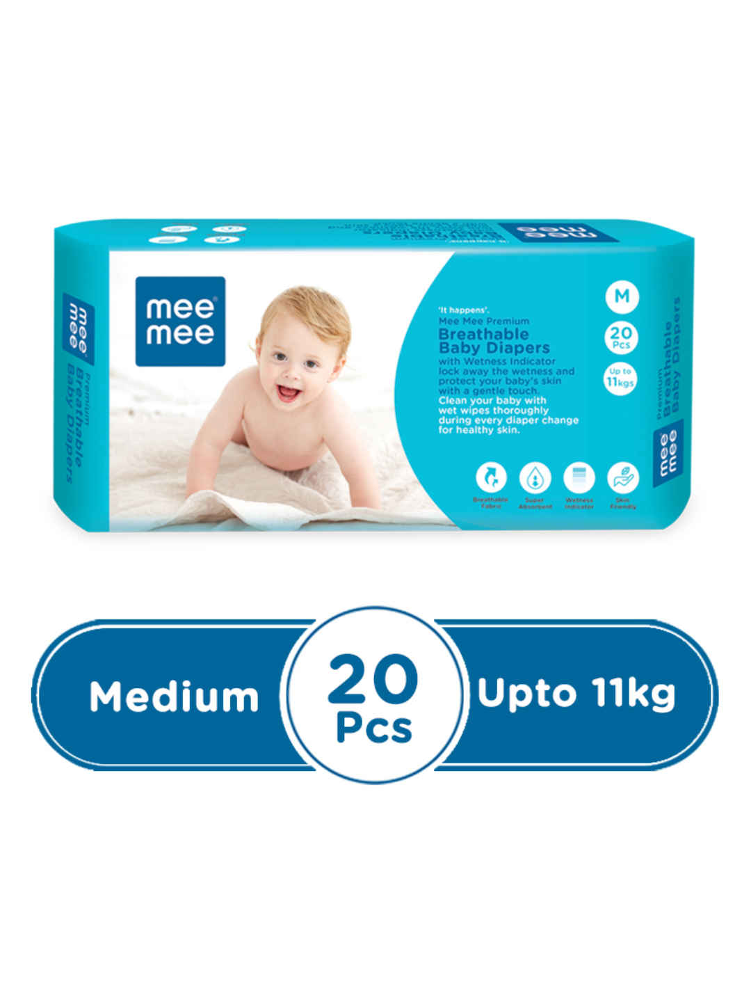 Buy Mee Mee Premium Breathable Baby Diapers (Medium - 20 Pieces) - Purplle