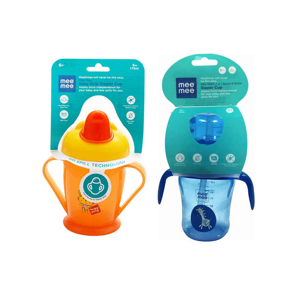 Buy Mee Mee Easy Grip Sipper Cup with Twin Handle (180 ml) and 2 in 1 Spout and Straw Sipper Cup (150ml) - Purplle