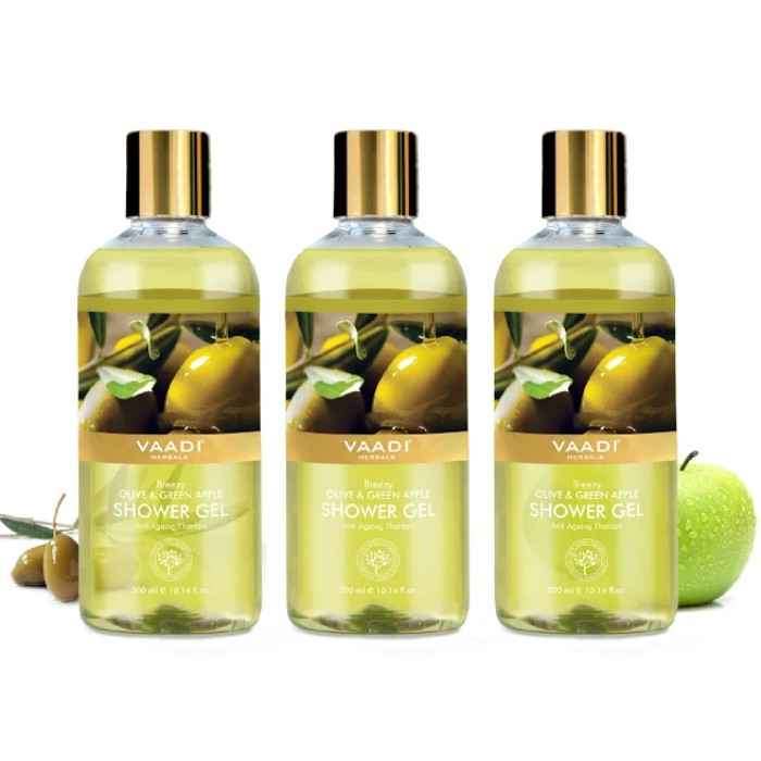 Buy Vaadi Herbals Breezy Olive & Green Apple Shower Gel Value Pack of 3 (300 ml x 3) - Purplle