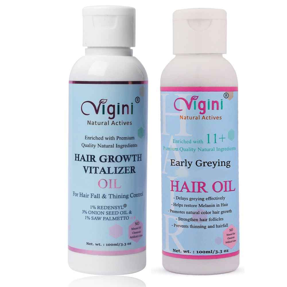 Buy Vigini 1% Redensyl Hair Care Scalp Treatment Growth Tonic Revitalizer Onion Olive Coconut Castor Oil & Early Anti Premature Grey Delay Greying Control Fall Loss Thinning Dry Damage for Nourishment Strengthening Strong Healthy Hair 200ML - Purplle