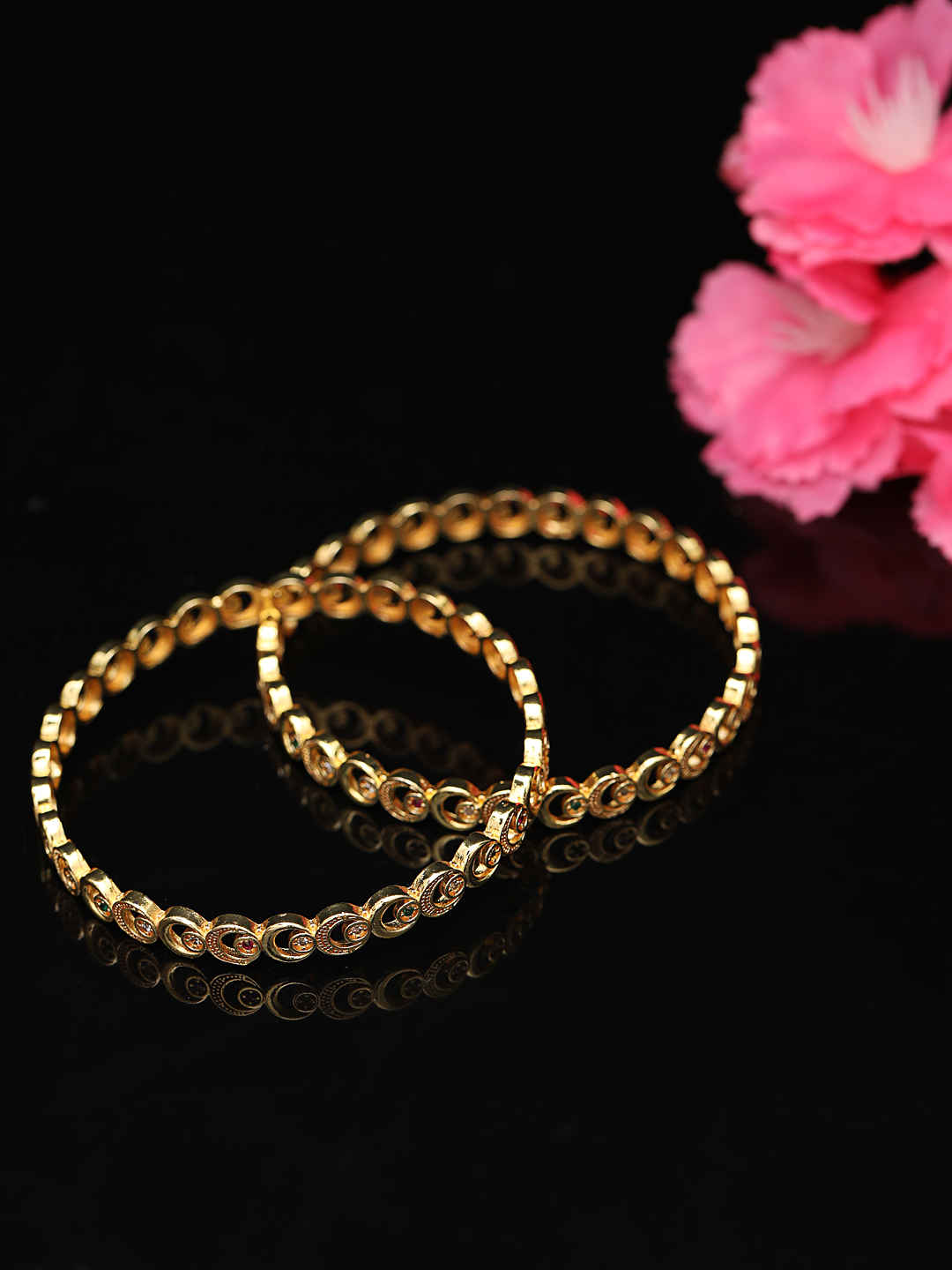 Buy Jazz And Sizzle Set Of 2 Gold-Plated Multicolored Stones Studded Bangles in Circular Pattern - Purplle