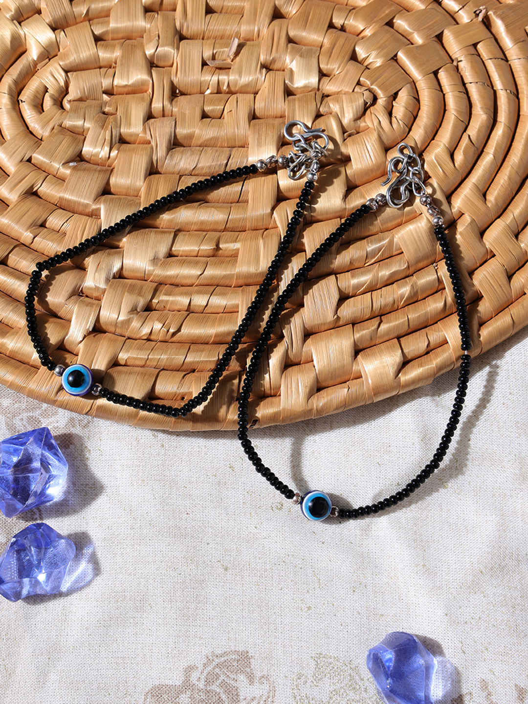 Buy Jazz And Sizzle Black Beads Silver Plated Traditional Evil Eye Anklets - Purplle