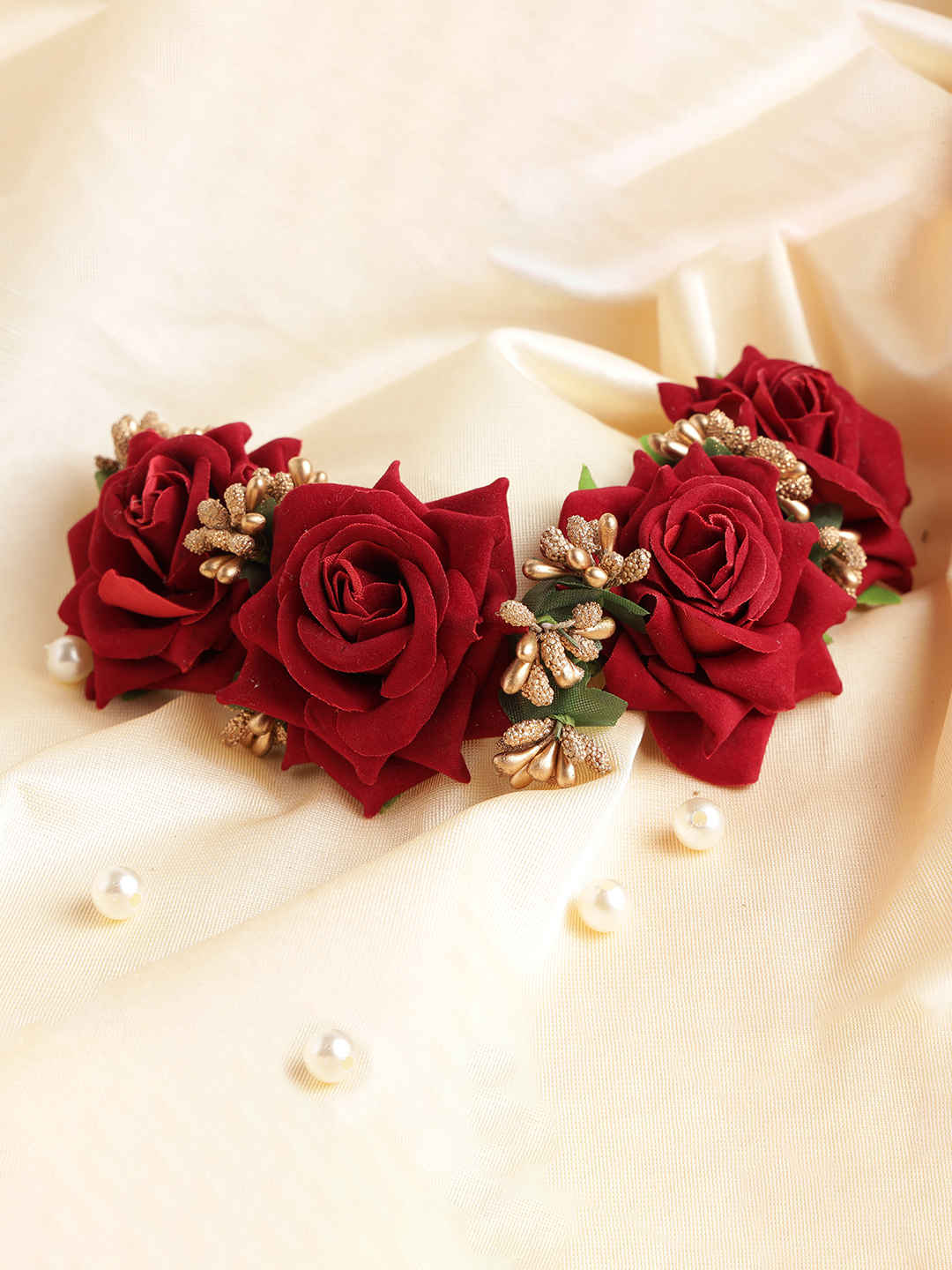 Buy Jazz And Sizzle Artificial Red Rose Flower Handcrafted Fabric Gajra/Hair Bun Accessories - Purplle