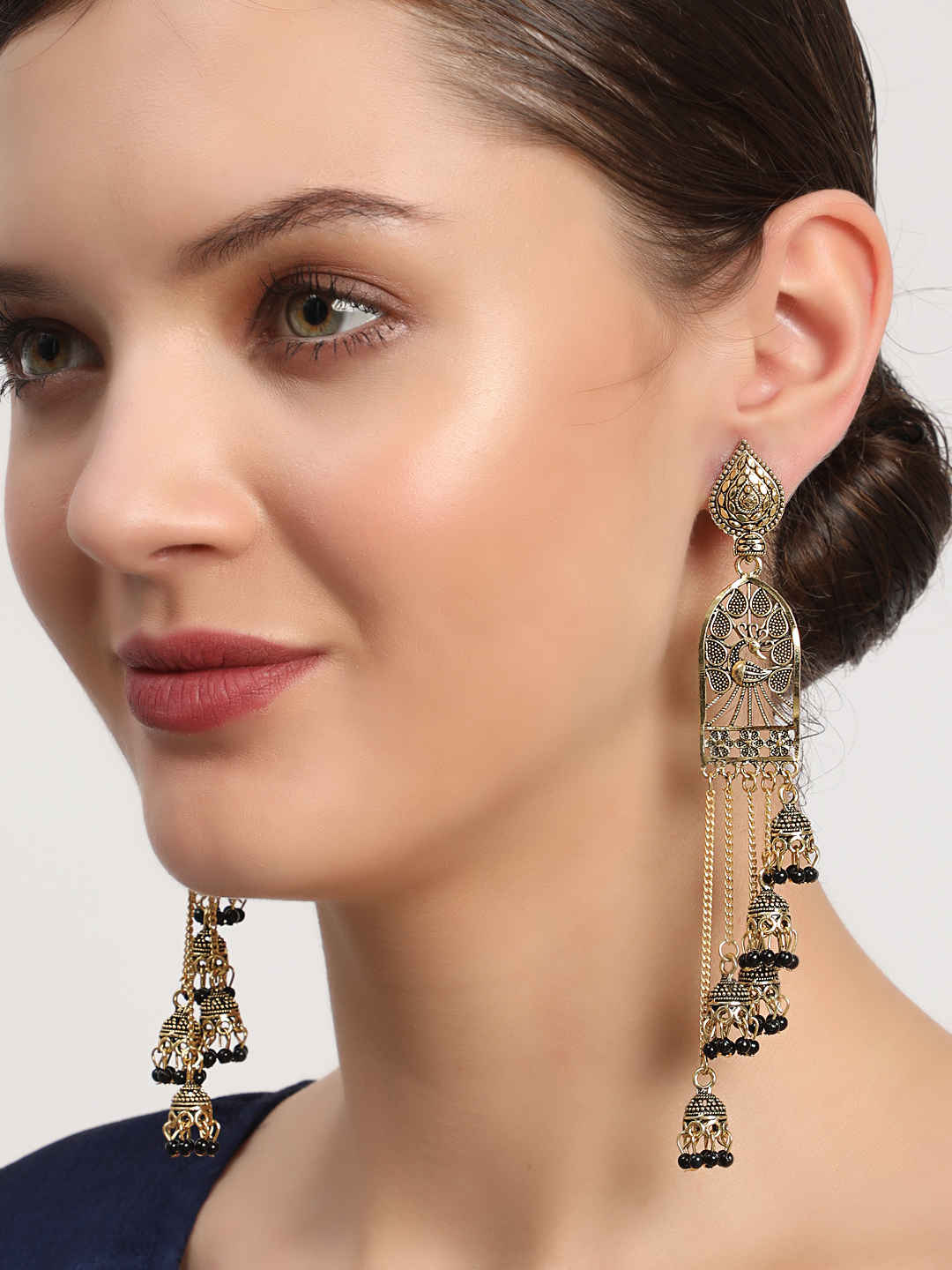 Buy Jazz And Sizzle Black Gold Plated Pearl Drop Jhumka Earring - Purplle