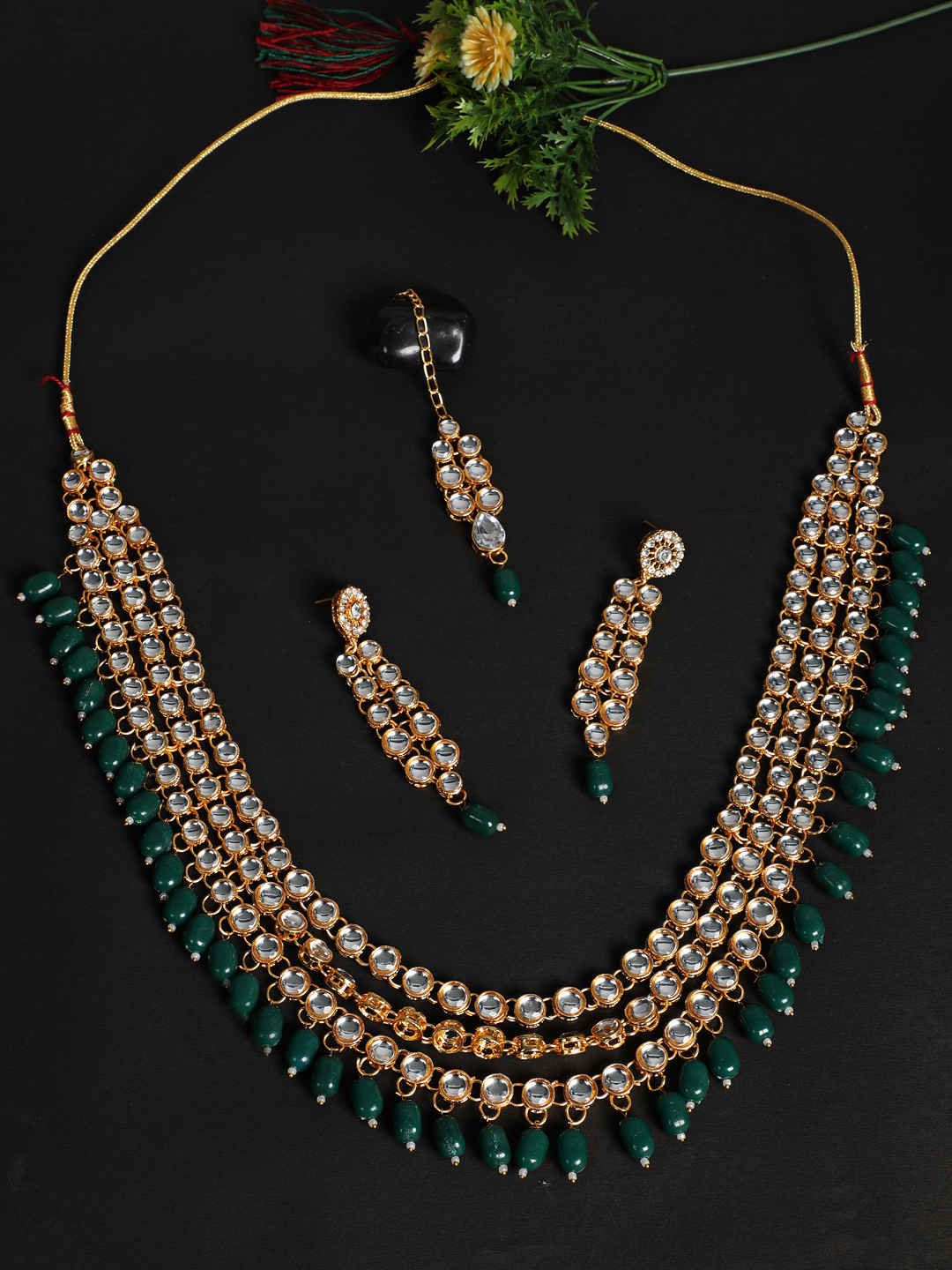 Buy Jazz And Sizzle Green Gold-Plated Bridal Kundan Layered Jewellery Set - Purplle