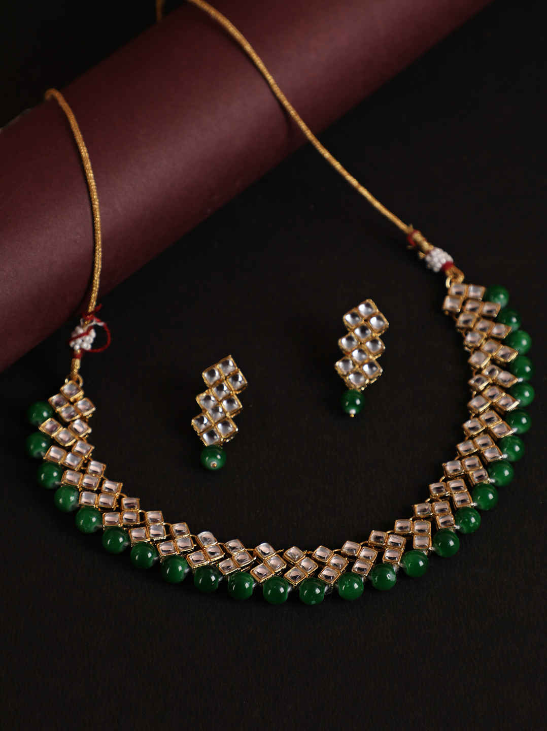 Buy Jazz And Sizzle Gold Toned Kundan & Green Beads Jewellery Set - Purplle