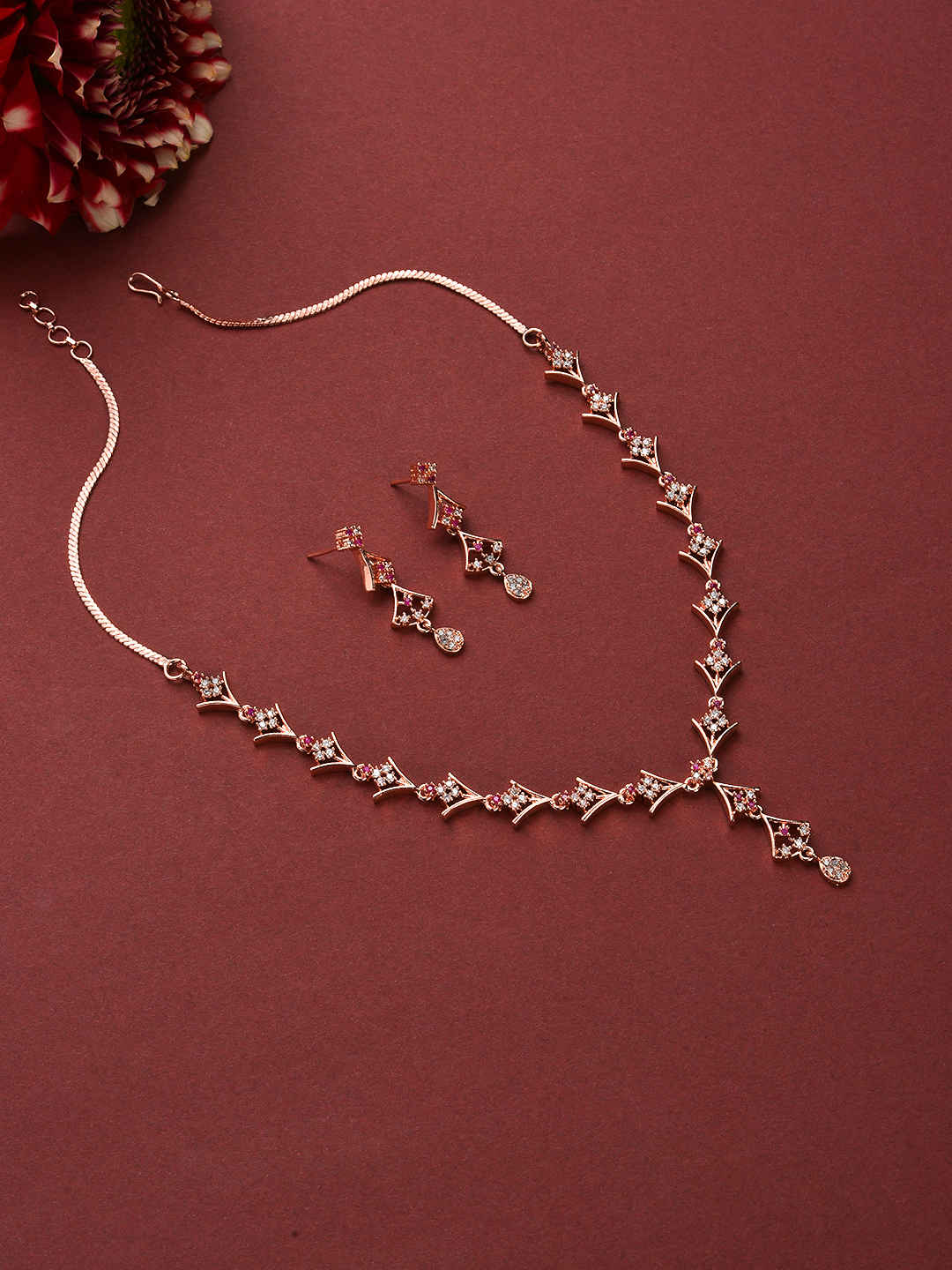 Buy Jazz And Sizzle Rose Gold-Plated Ruby AD-Studded Handcrafted Jewellery Set - Purplle