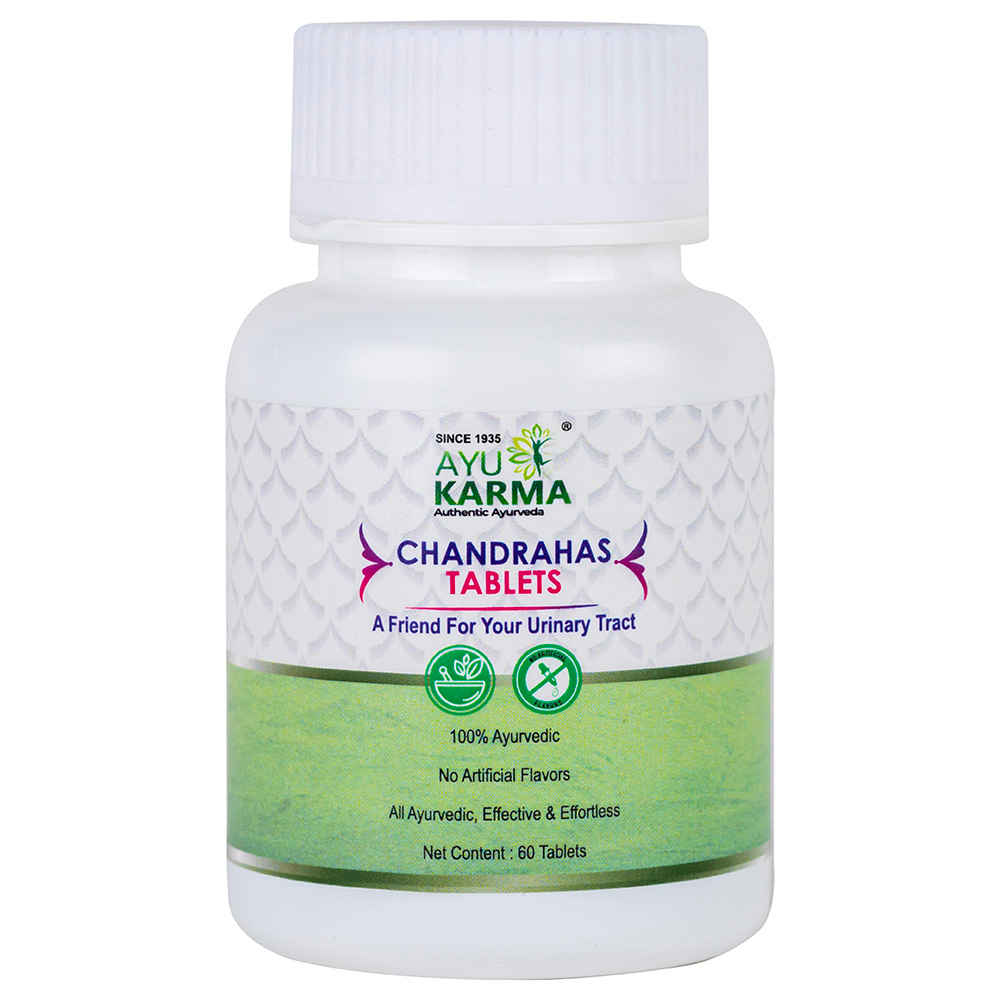 Buy Ayukarma Ayurvedic Natural Chandrahas Tablets | Boosts Stamina | Blood Formation | General Debility (60 Tablets) - Purplle